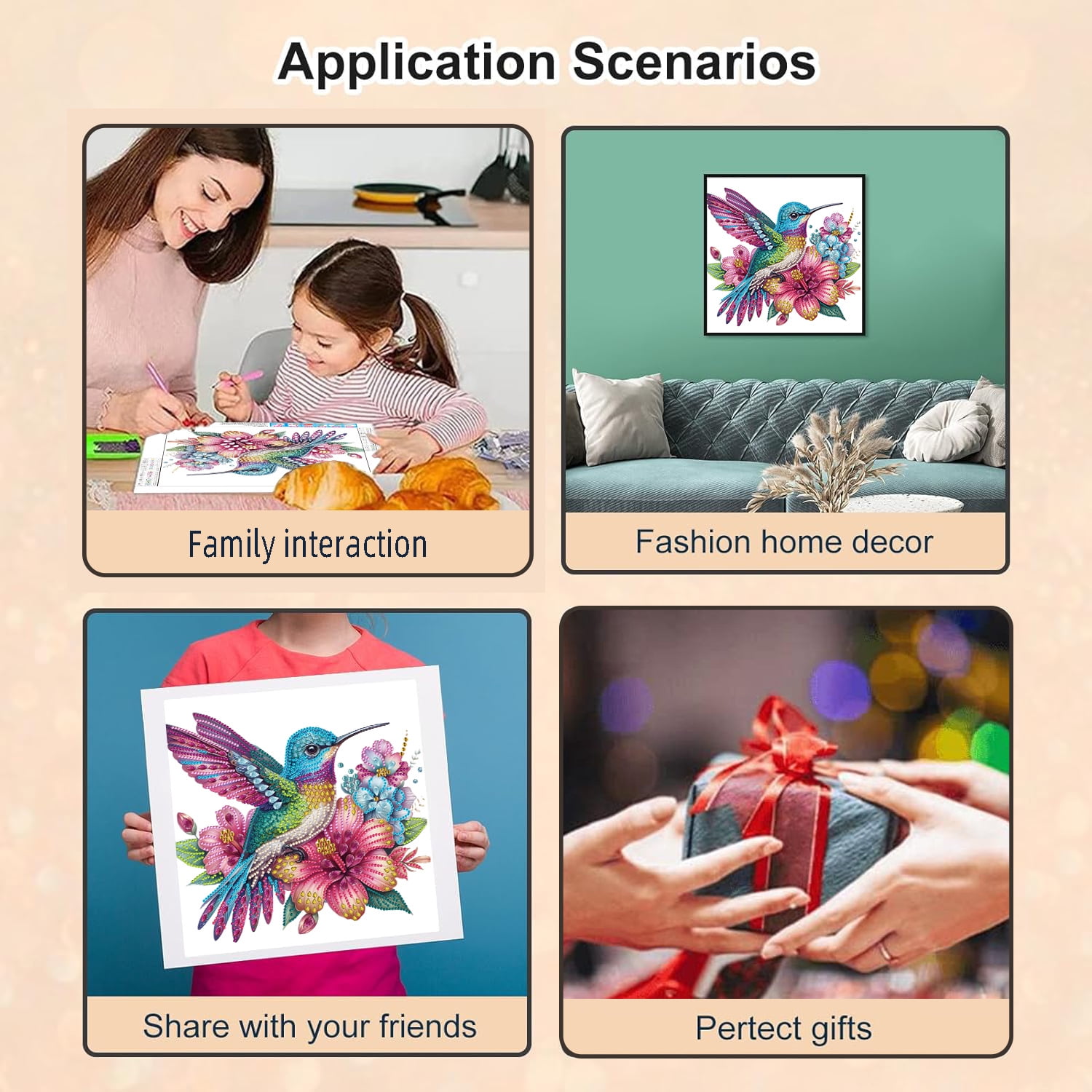 SINKOO Hummingbird Diamond Painting Kit for Adults, 5D Full Drill DIY Art Craft Set for Home Wall Decor (12 in x 12 in) bkxd2