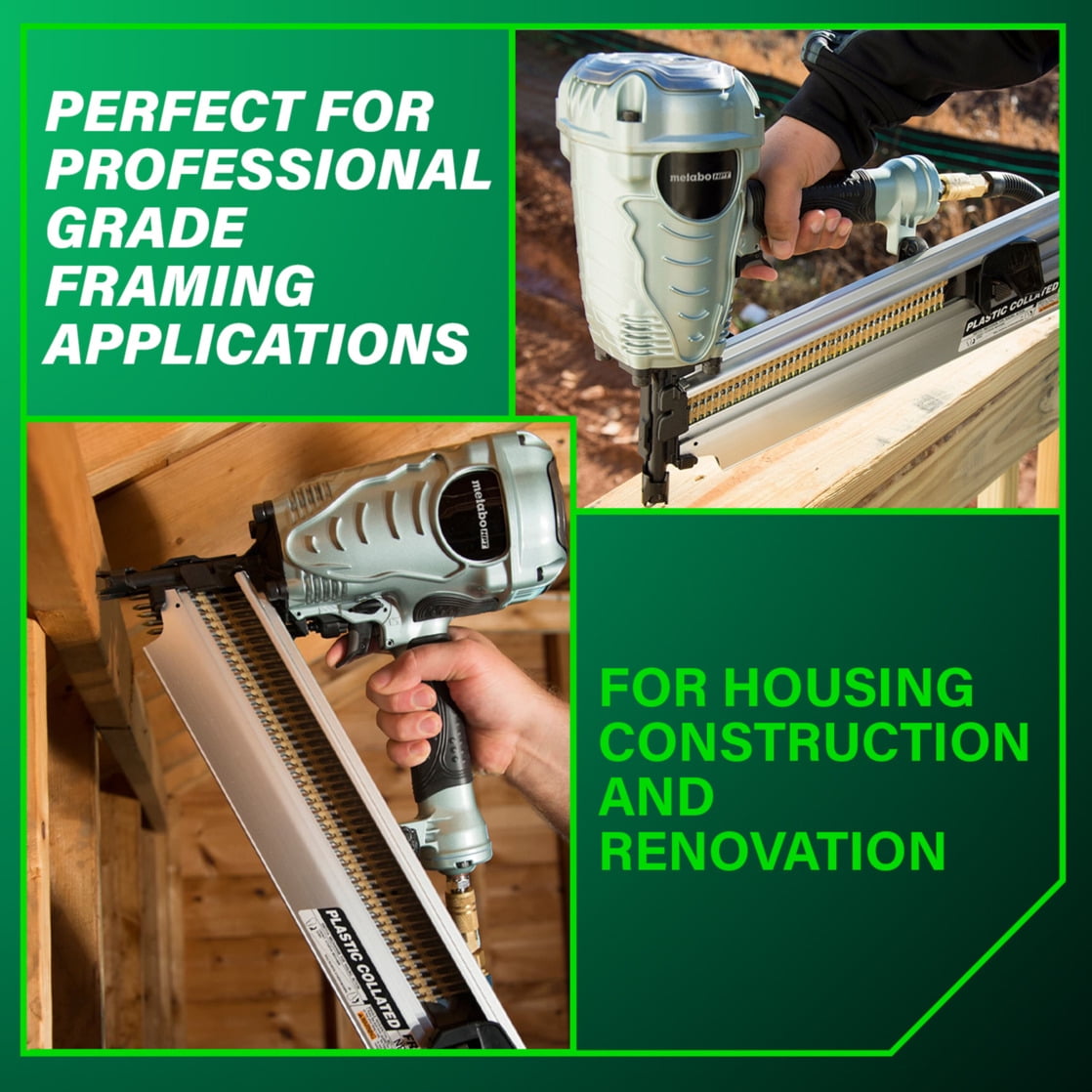 Metabo HPT Pneumatic Framing Nailer (21-Degree, 7.5 lb, 2 in to 3.5 in Fastener Capacity) 3e7mv