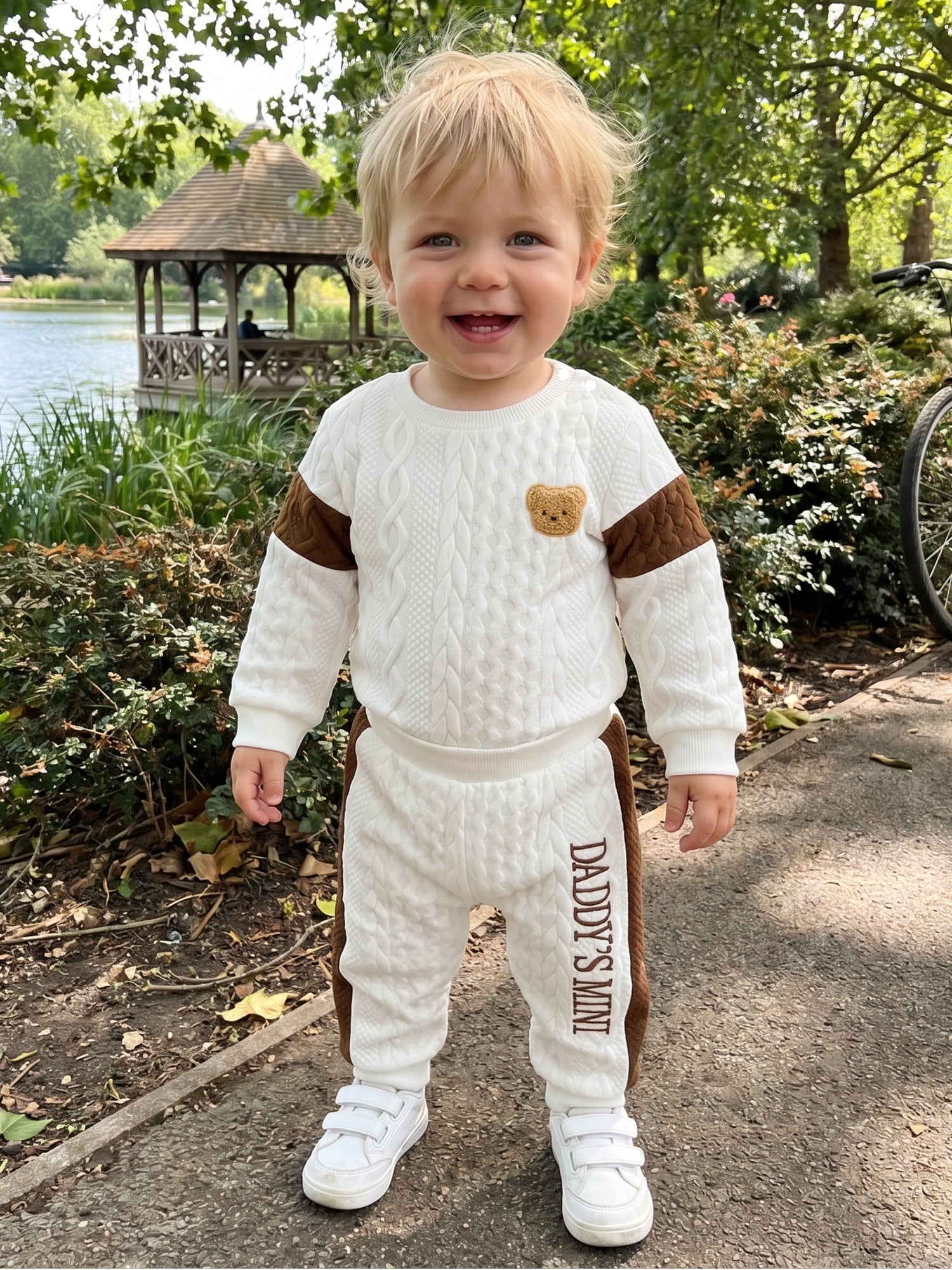 BemeyourBBs Baby Boy Long Sleeve Romper and Striped Pants Set (White, 0-3 Months) n23u1