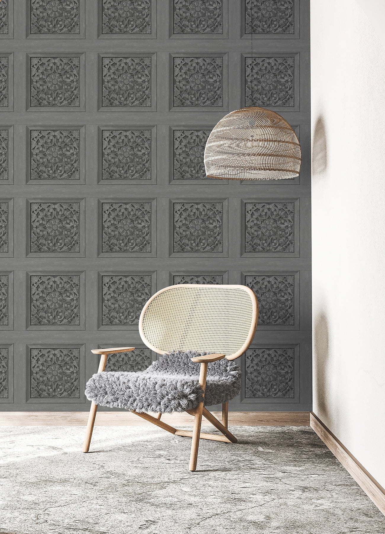 InHome Carved Floral Peel and Stick Wallpaper (Grey, 18 in x 18 ft) 52wpp