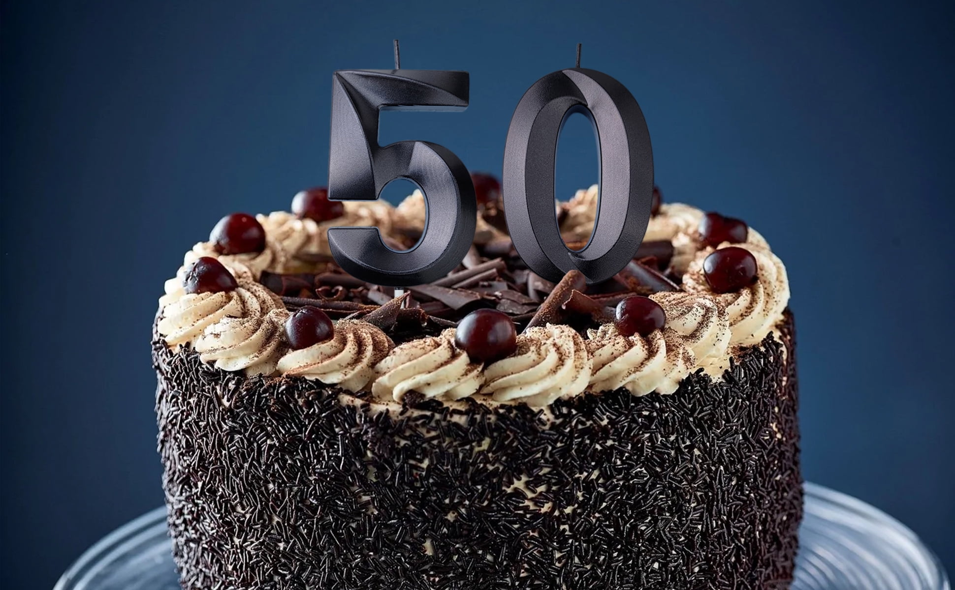 VITAM AMO Number 0 Birthday Cake Candle, 3D Metallic Black Decorative Party Topper (Large) h8r30
