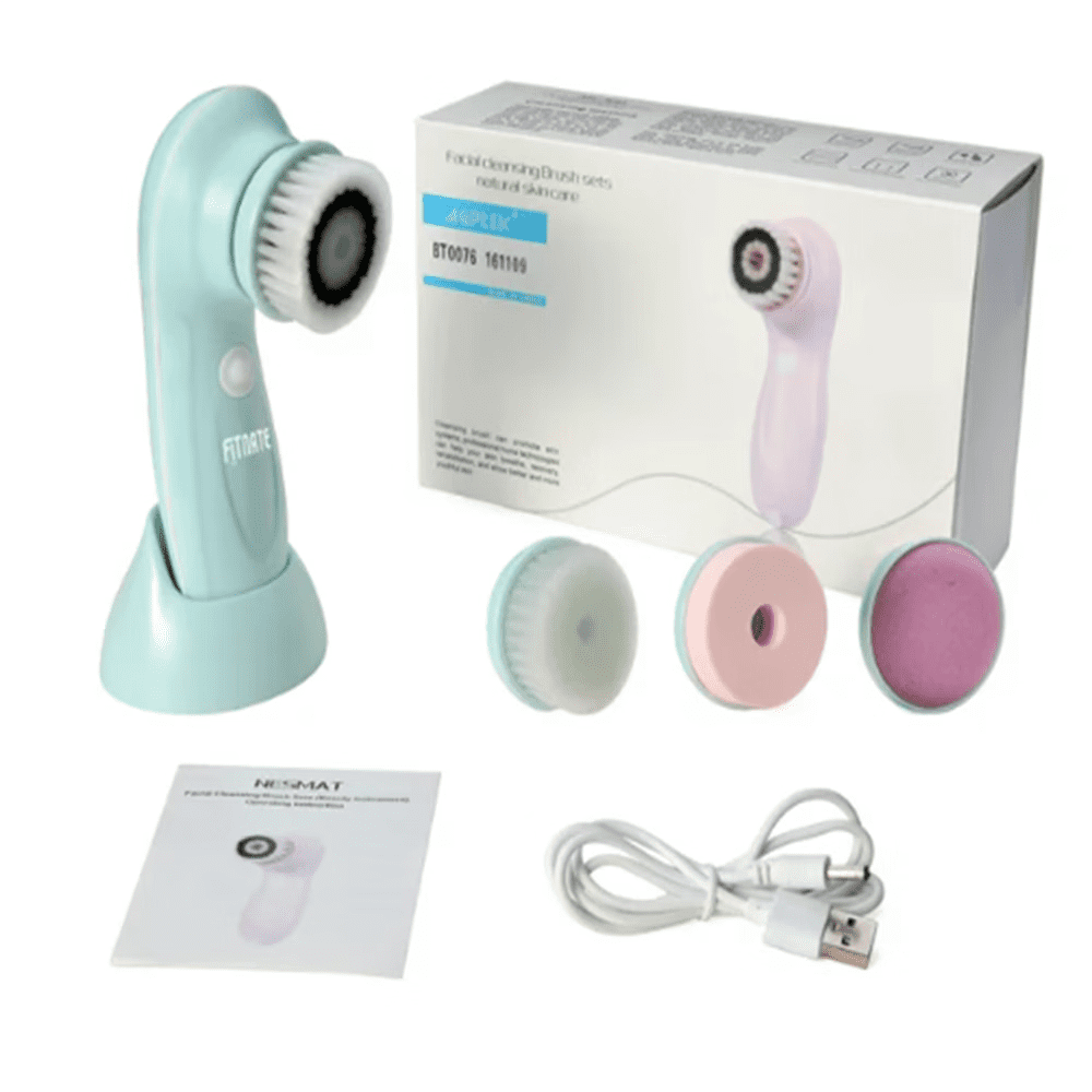 ZOUYUE Electric Facial Cleansing Brush System, Exfoliating Face Scrubber with 3 Rotating Heads for Deep Pore Cleaning (Blue, 1 Set) z3y8y