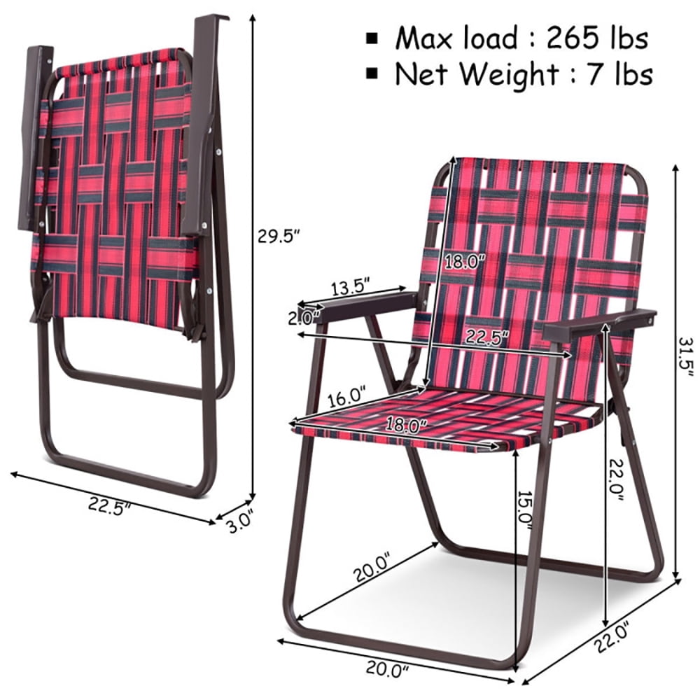 Canddidliike Folding Beach Chair Set, Heavy-Duty Outdoor Camping Lawn Chairs with Cup Holder (Red, 6 Pack) 9gwhl