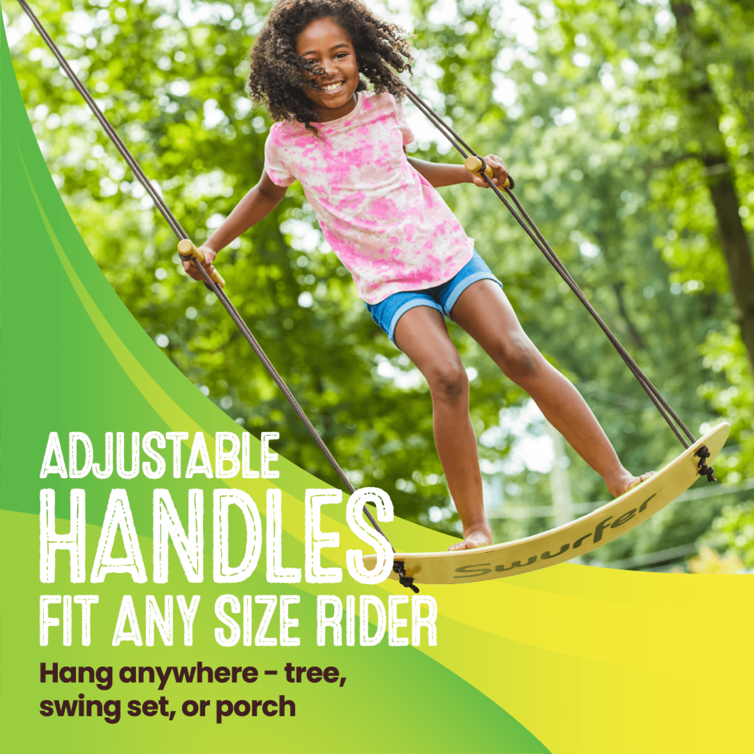 Swurfer The Original Stand Up Surfing Swing, Wooden Outdoor Backyard Swing (Natural Wood, 200 lb Capacity) gt91j