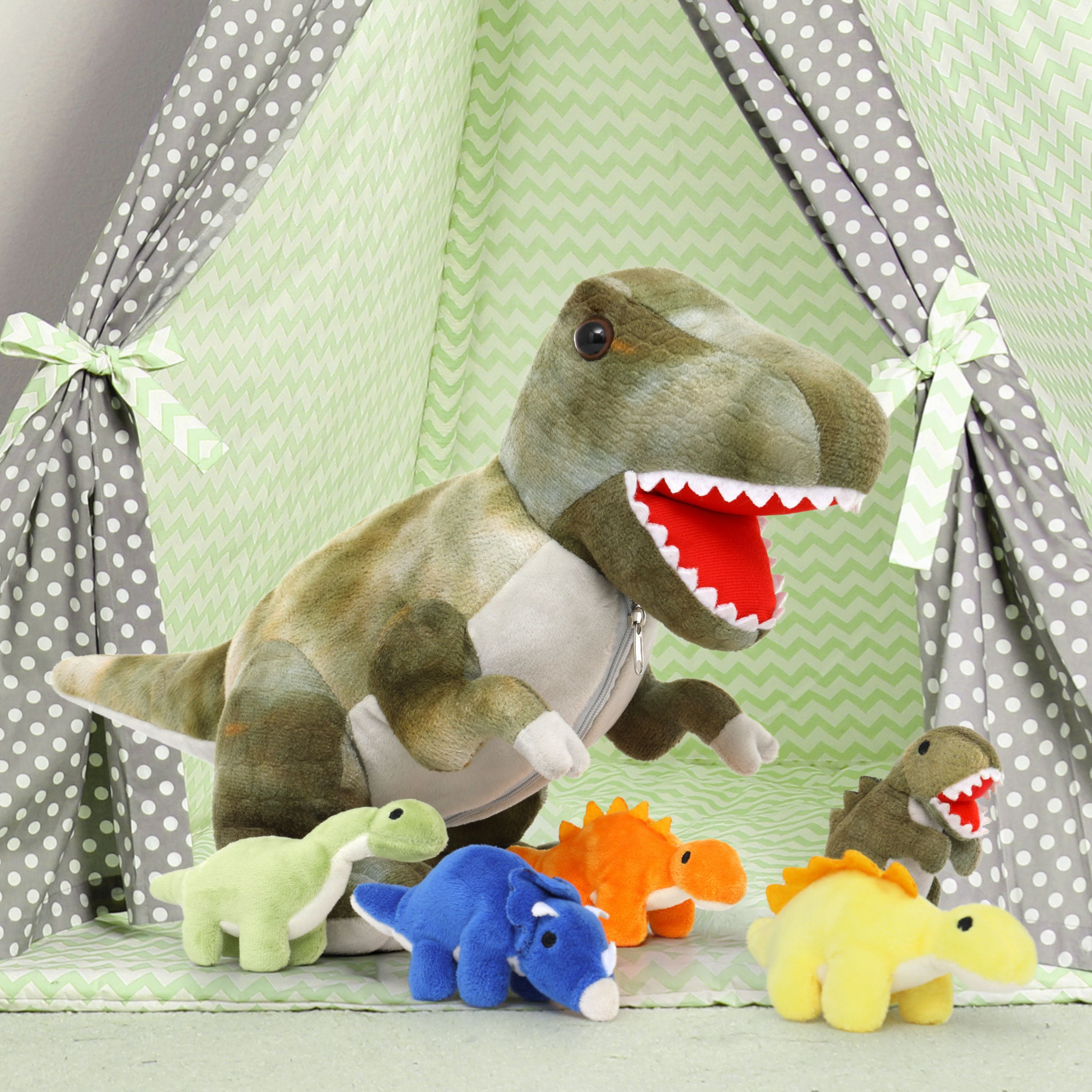 MaoGoLan Giant Stuffed Dinosaur Plush Toy Set with 5 Baby Dinosaurs (Green, 19.6 in) 6xrpu