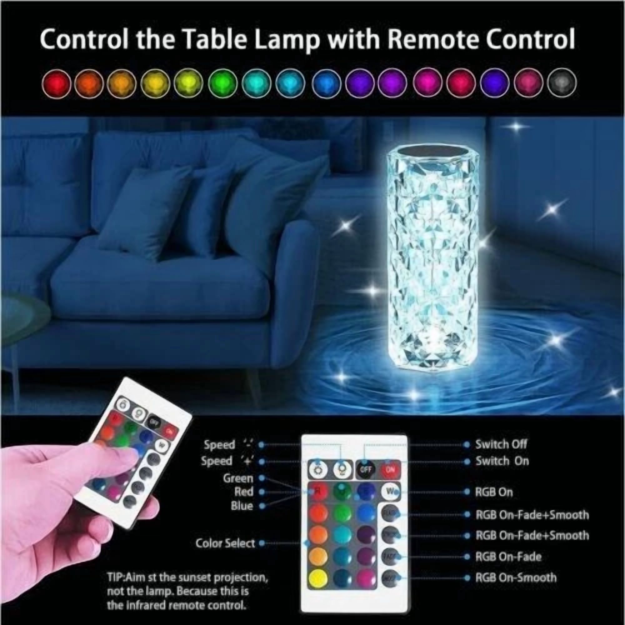 YANI LED Crystal Diamond Rose Table Lamp, RGB Color Changing Touch Control Atmosphere Light (1 Piece) pxmfn