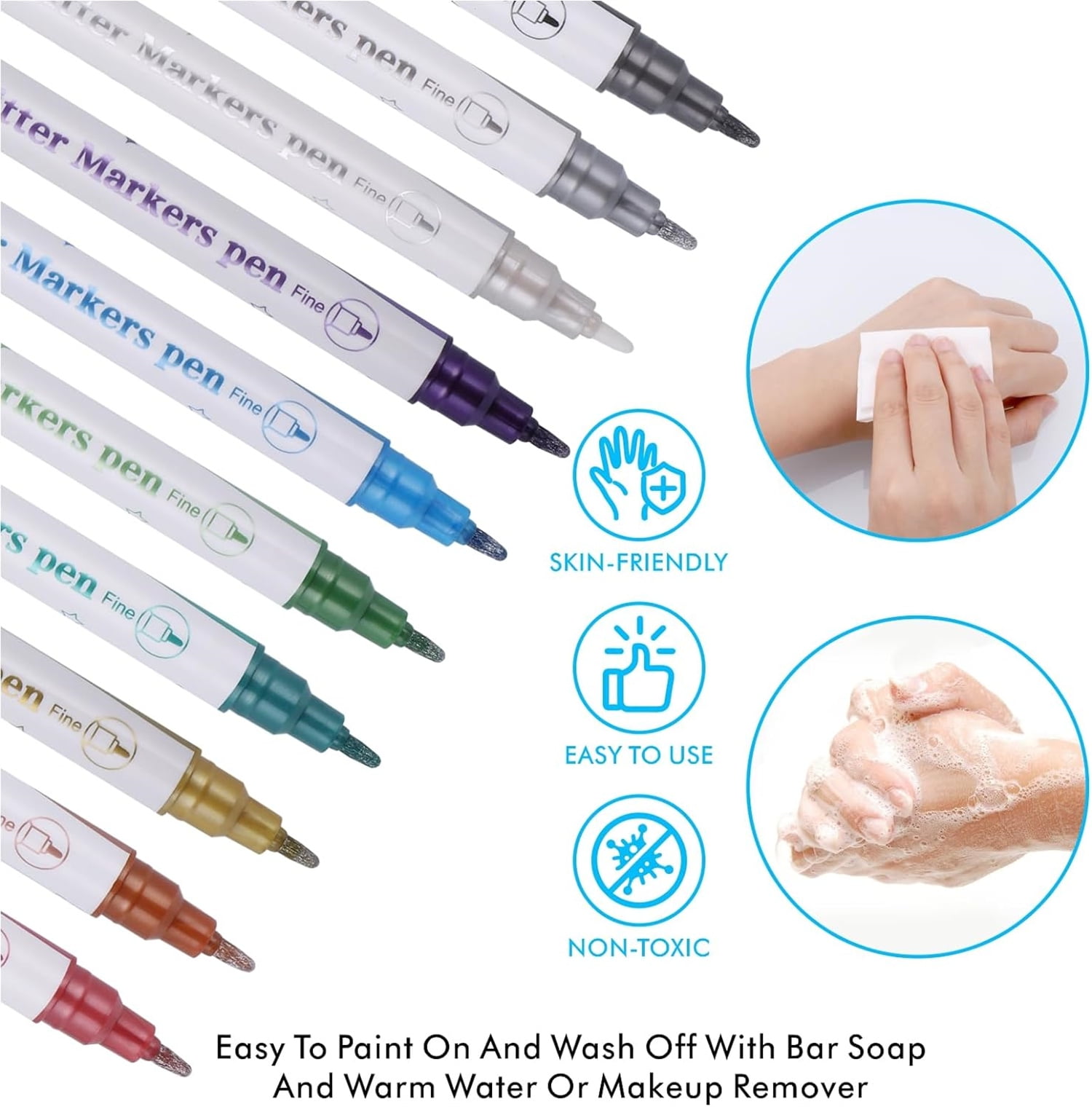 Bexikou Temporary Tattoo Pens and Stencils Kit for Body Art (Multi-Color, 10 Pack) 9xs77