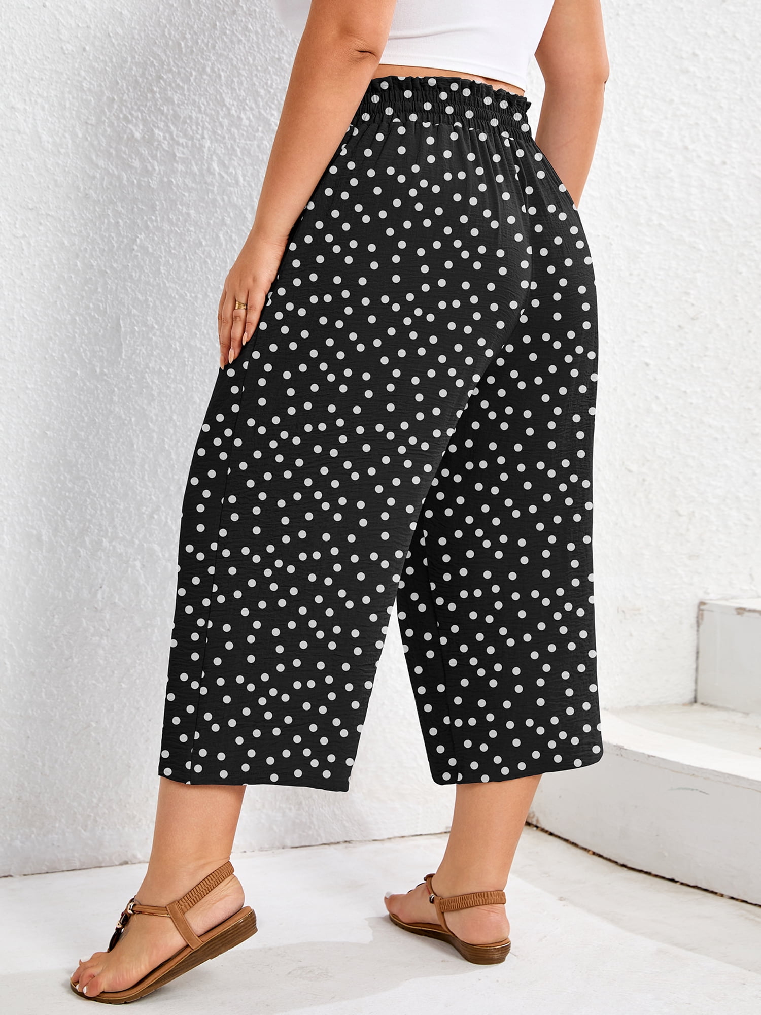Showmall Women's Plus Size High Waisted Cropped Pants with Pockets (Black, 4X) zix8b