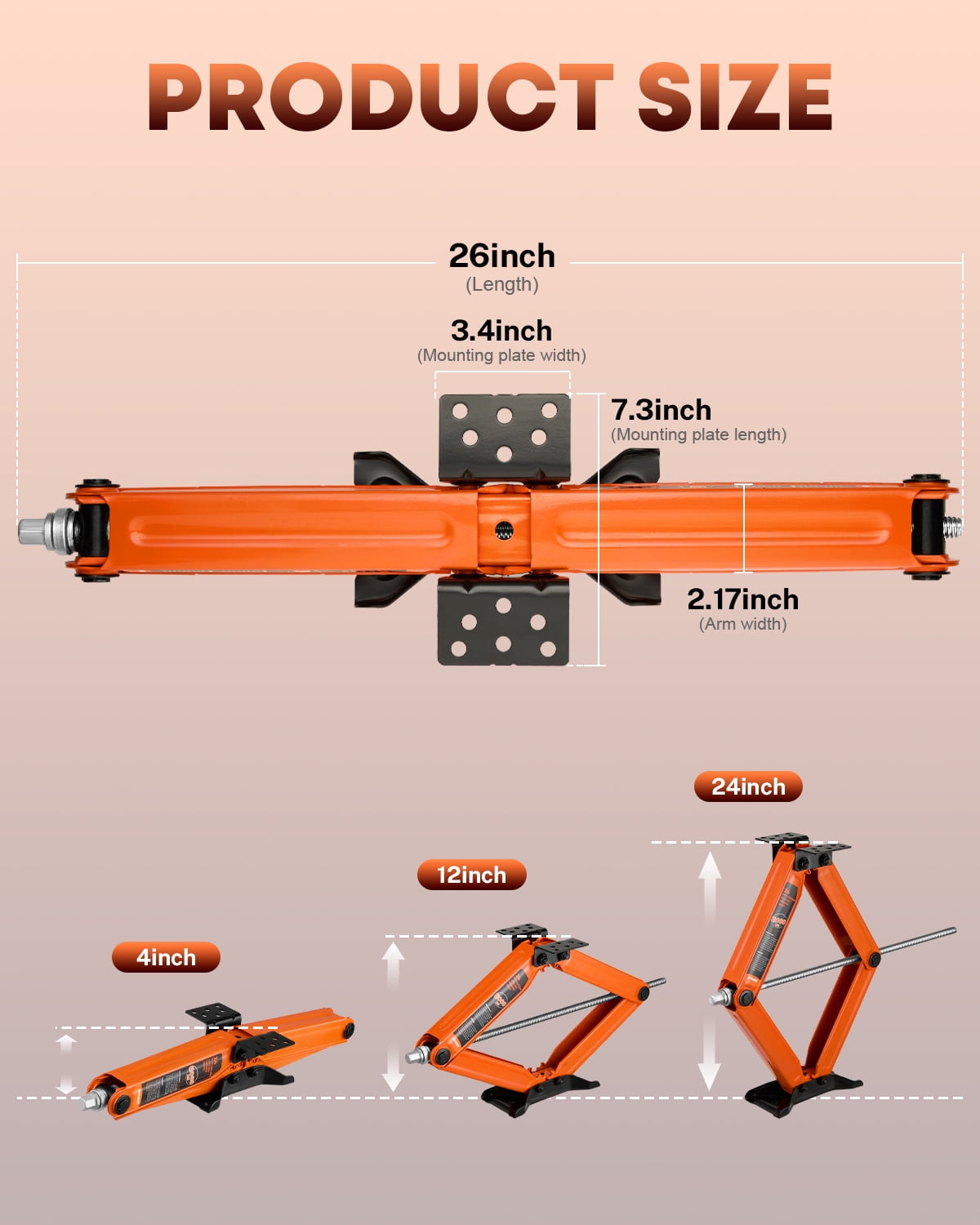Kohree RV Scissor Jacks Heavy Duty Stabilizer Leveling Kit (Orange, 2-Pack, 8000 lb, 4-24 in Adjustable Height) lp7hc