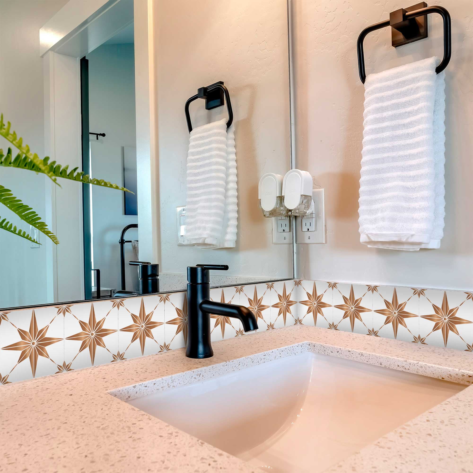 Mi Alma Talavera Peel and Stick Wall Tile Decals for Kitchen and Bathroom (Light Brown Star, 24 Pack, 4x4 in) mgl1x