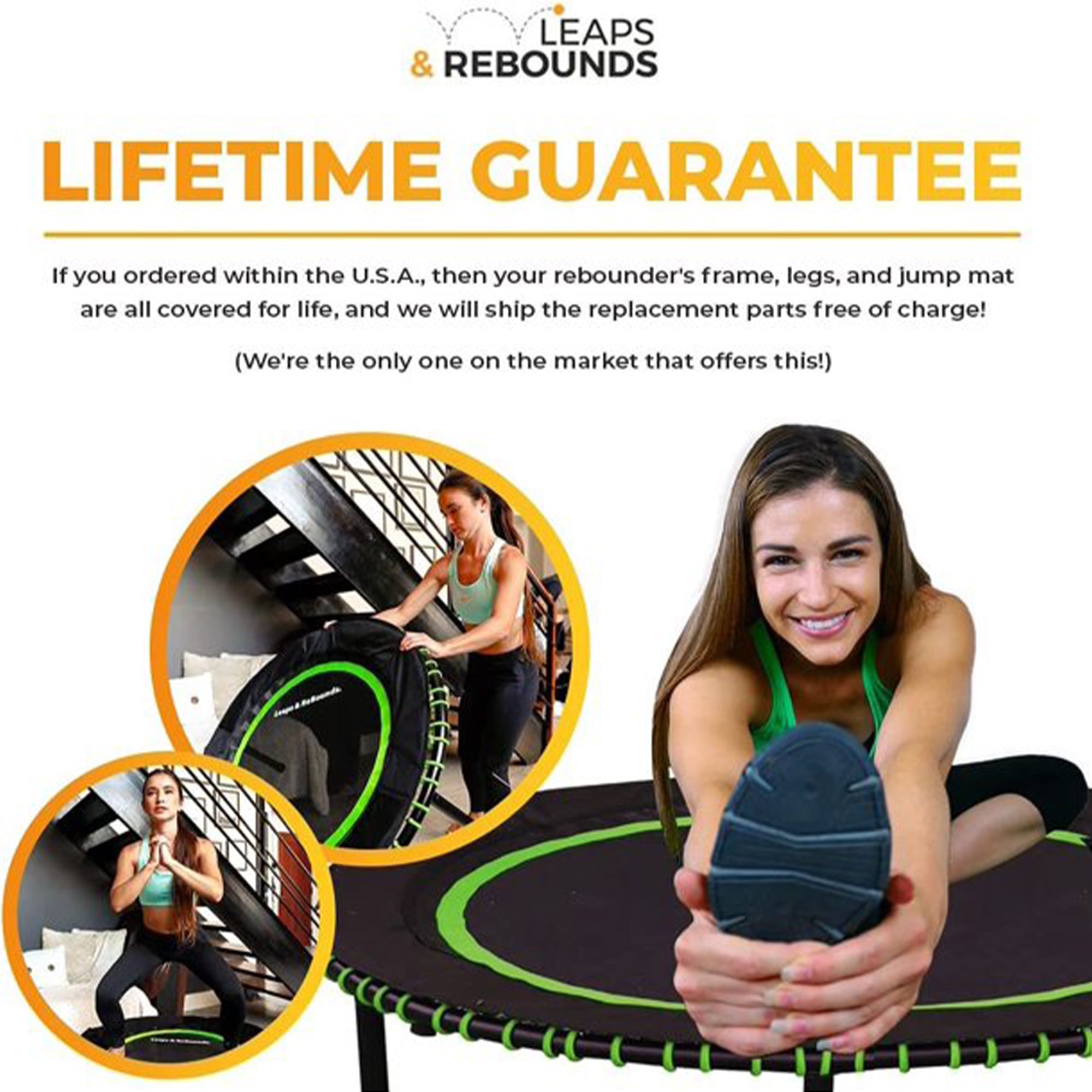 Leaps & Rebounds 48 in Mini Fitness Trampoline & Rebounder for Adults (Green, 48 in) wrlk1