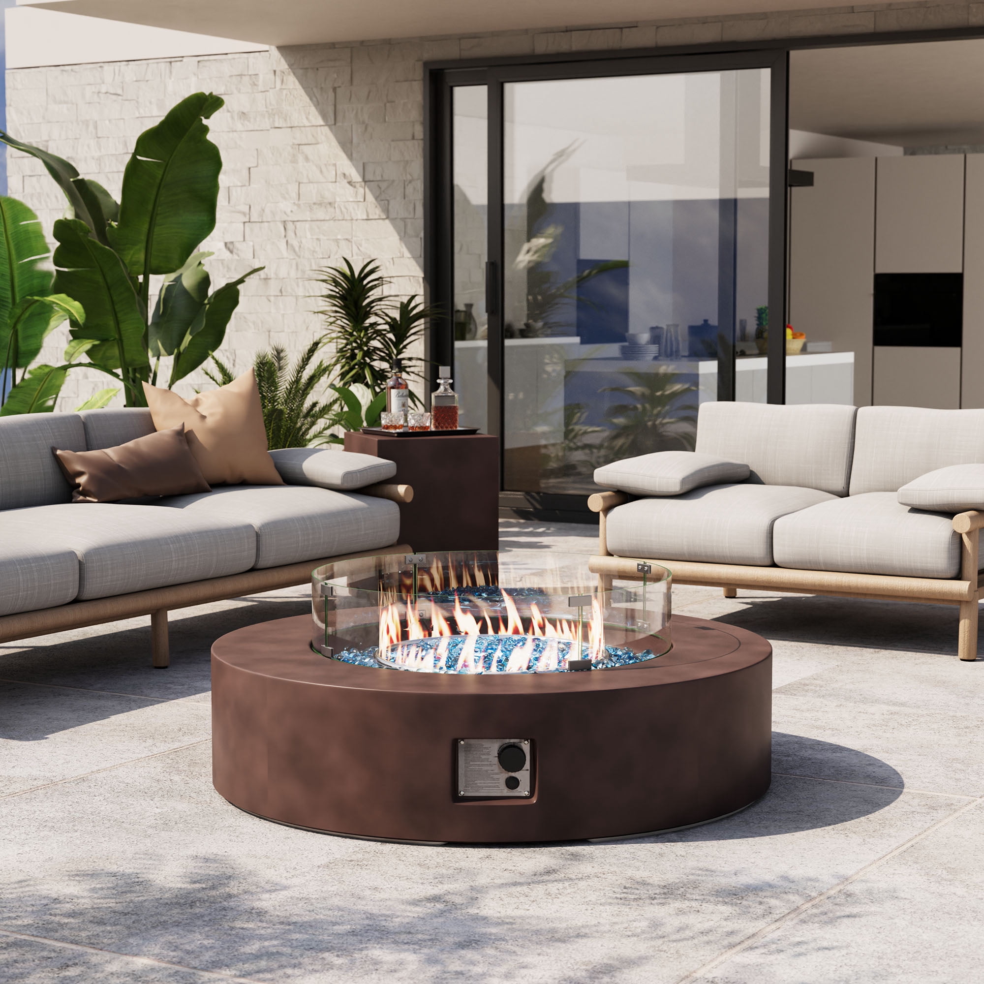 VENTOPYR Outdoor Propane Fire Pit Table, 50000 BTU Round Patio Heater with Wind Guard (Dark Bronze, 40.5 in) dyuqy