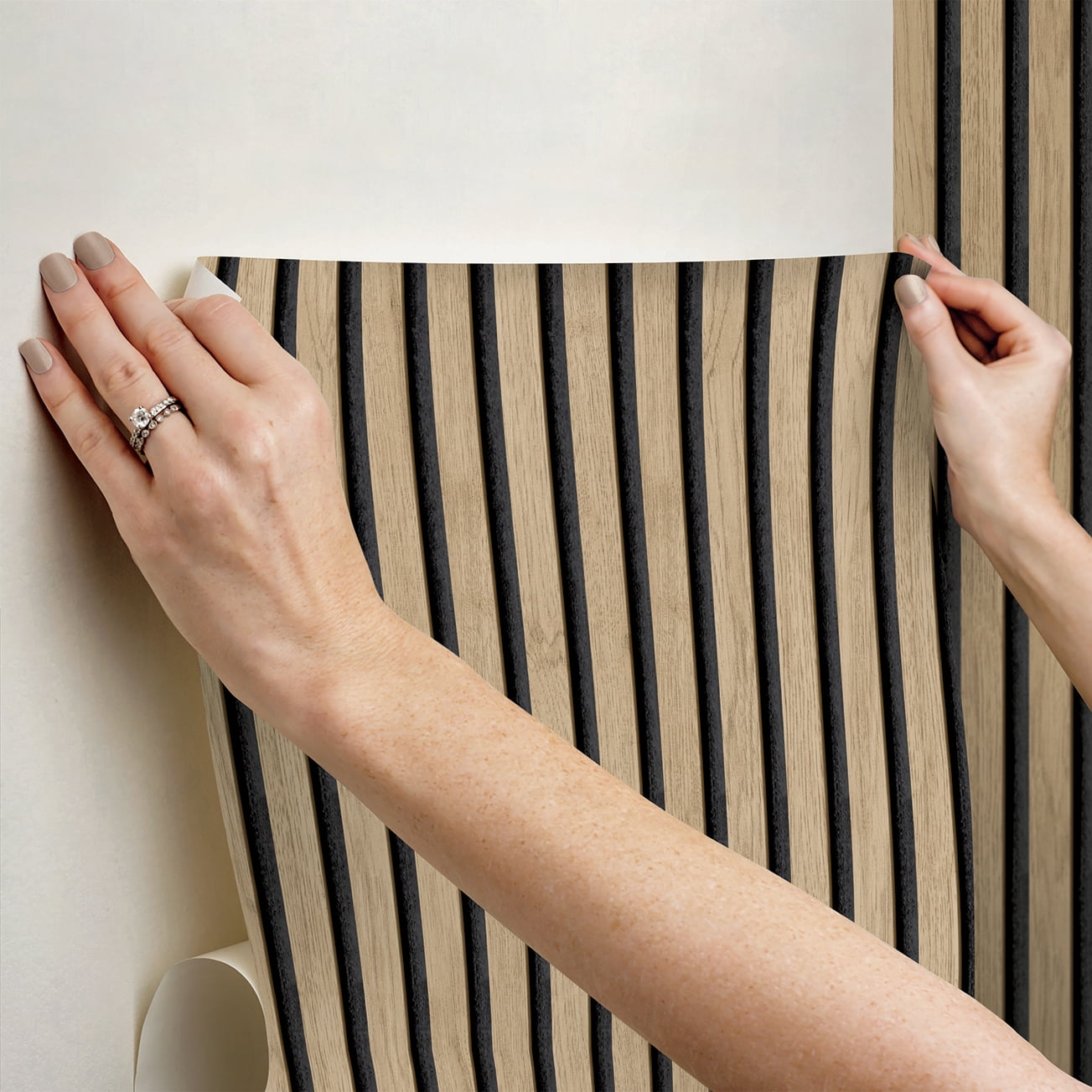 Roommates Studio Cream Oak Slat Peel and Stick Wallpaper (White, 30.75 sq ft) d9wgd