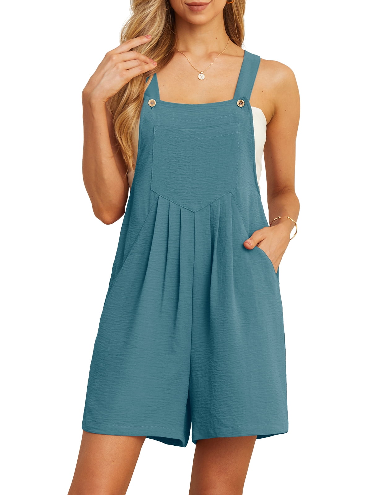 Cueply Women's Casual Short Overalls Adjustable Strap Summer Romper Jumpsuit with Pockets (Grey, Medium) 2mgjc