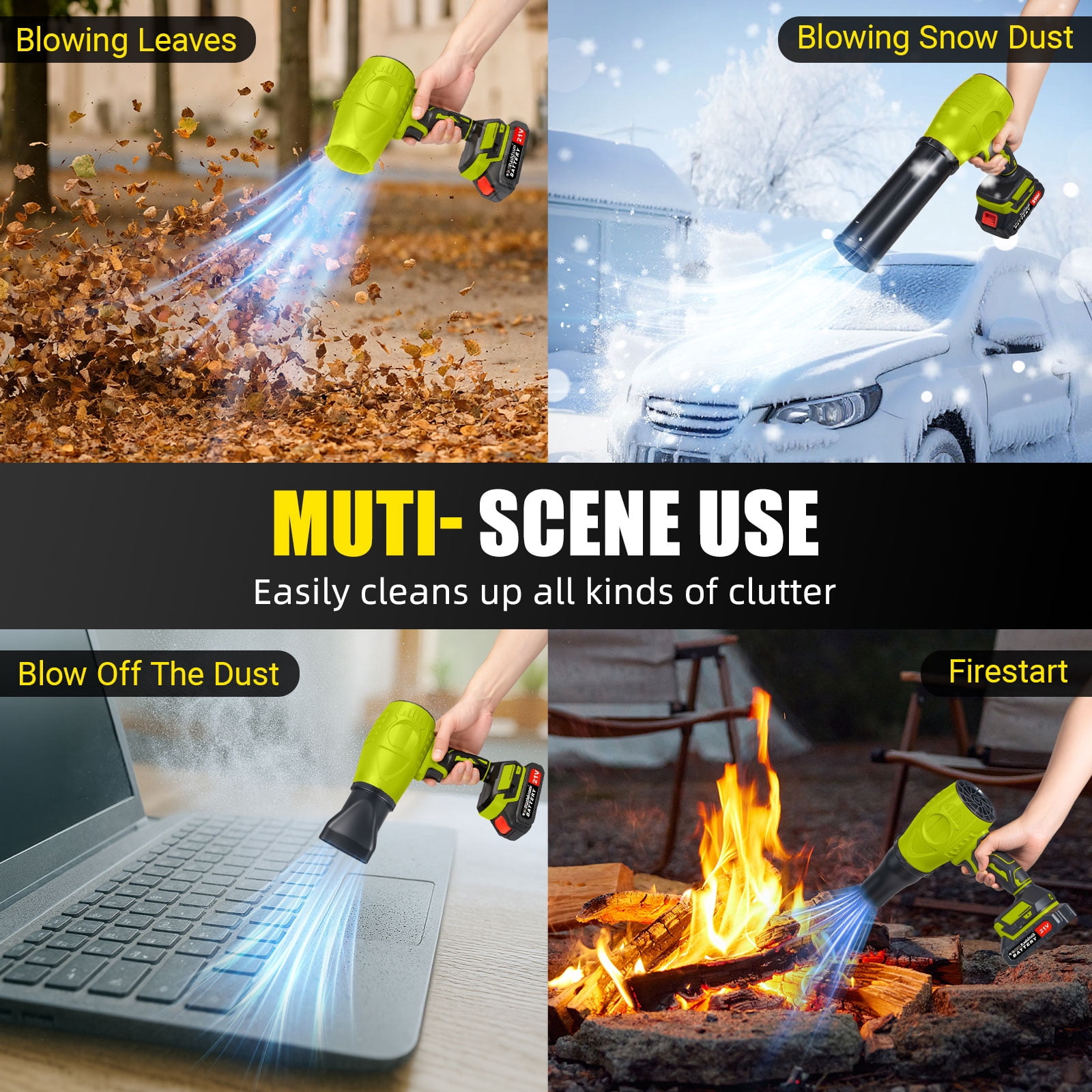 Paddsun Cordless Electric Leaf Blower, Handheld Power Sweeper for Patio and Garden Cleaning (Green, 21V) o71yv
