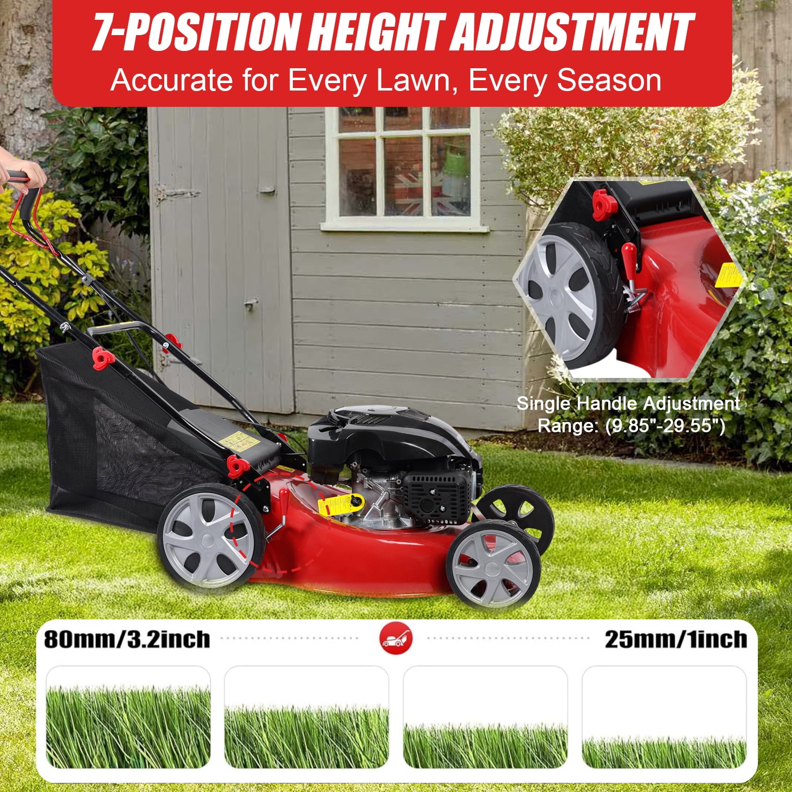 Cixusio 141cc Self-Propelled Gas Lawn Mower with 20-inch Cutting Deck (Red, 13.2 gal Grass Collection) vor89