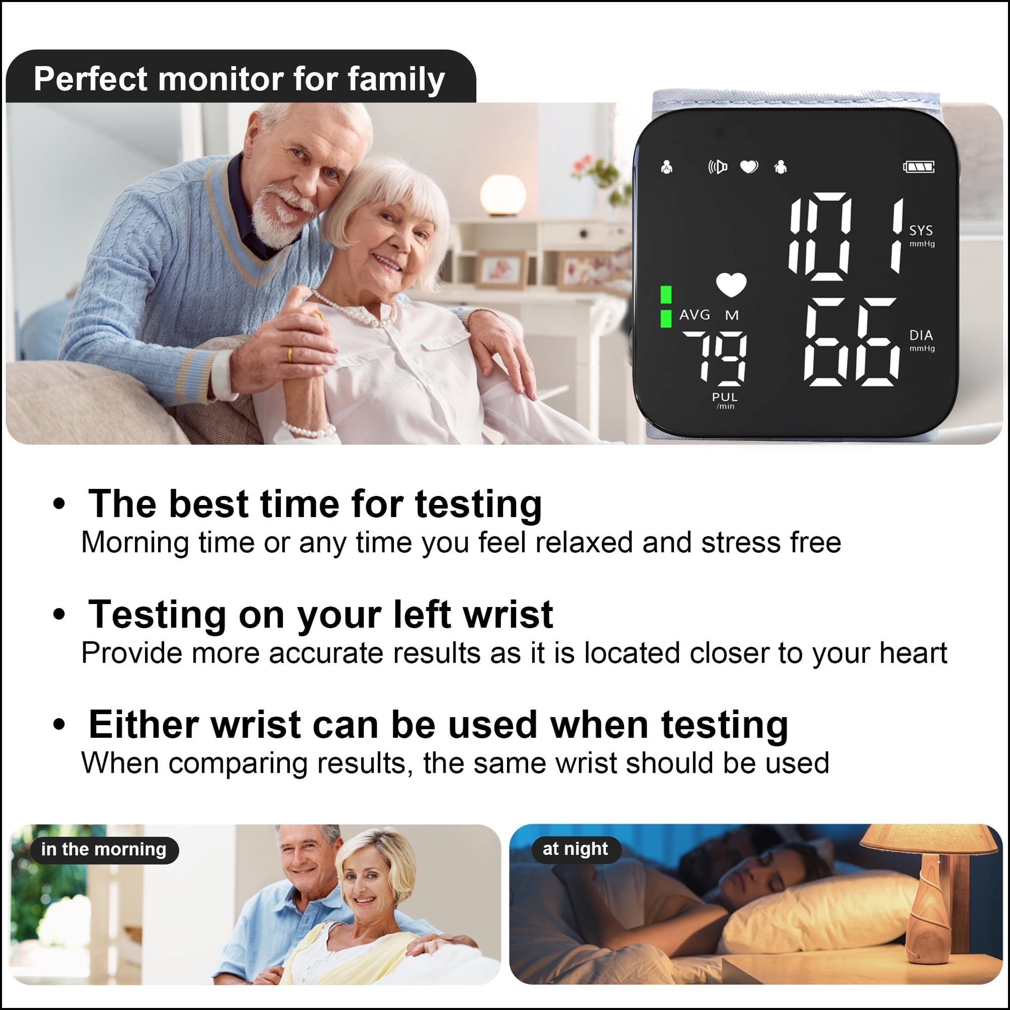 Moonsun Automatic Wrist Blood Pressure Monitor, Digital Heart Rate Monitor with Large LCD Display and Voice Broadcast (Adjustable Cuff, 0.5 lb) o7p0b