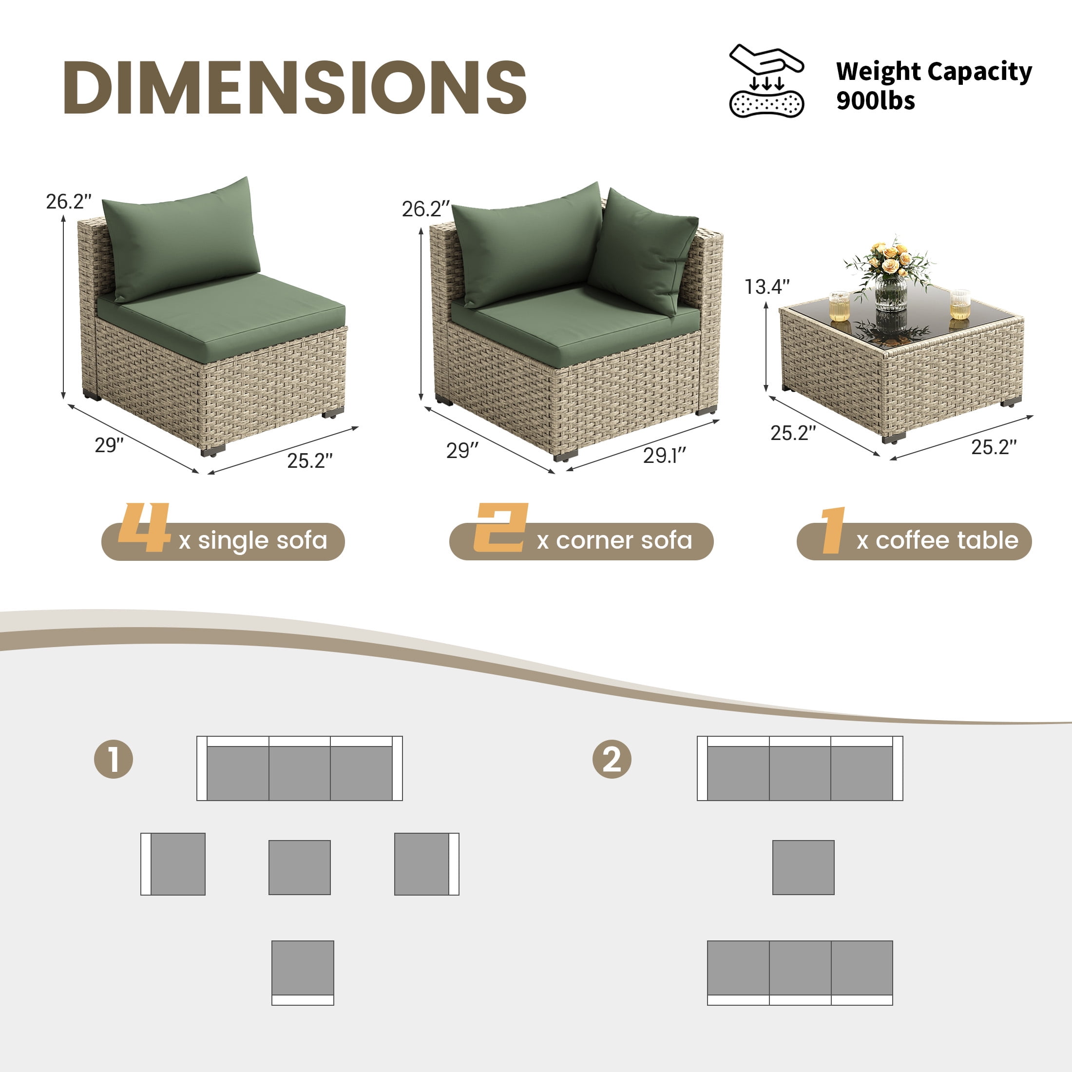 POTEBAN 7-Piece Outdoor Patio Furniture Set, Rattan Wicker Sectional Sofa with Cushions (Grey, 7-Piece) oq7q9