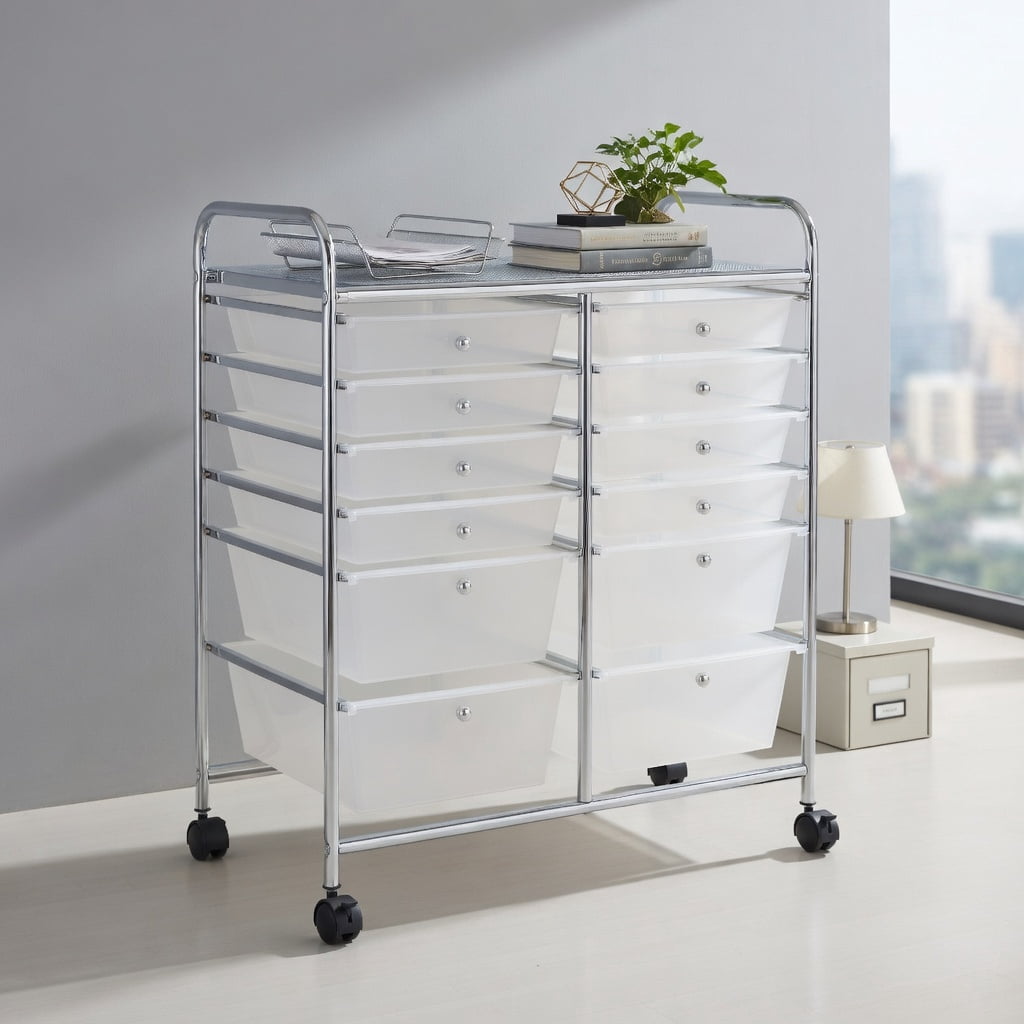 Topcobe 12-Drawer Rolling Storage Organizer Cart with Wheels (White, 12-Drawer) t4bjz