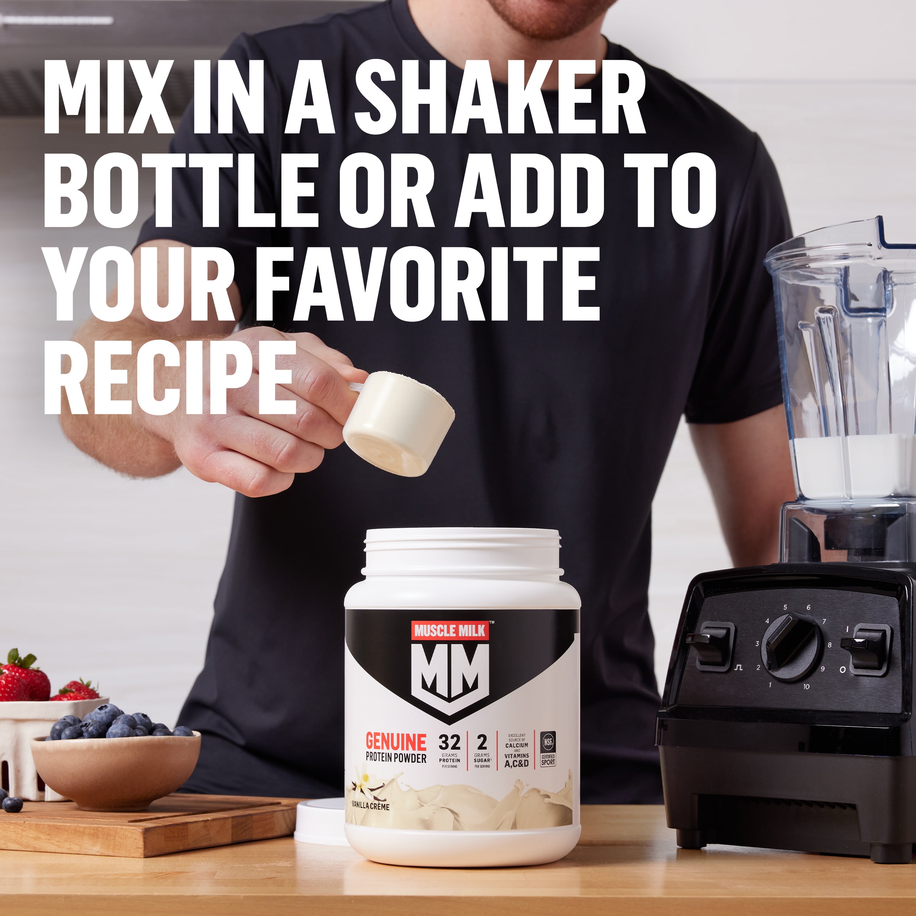 Muscle Milk Genuine Protein Powder, Vanilla Creme, Post-Workout Recovery & Muscle Support (Vanilla, 1.93 lb) t4zfd