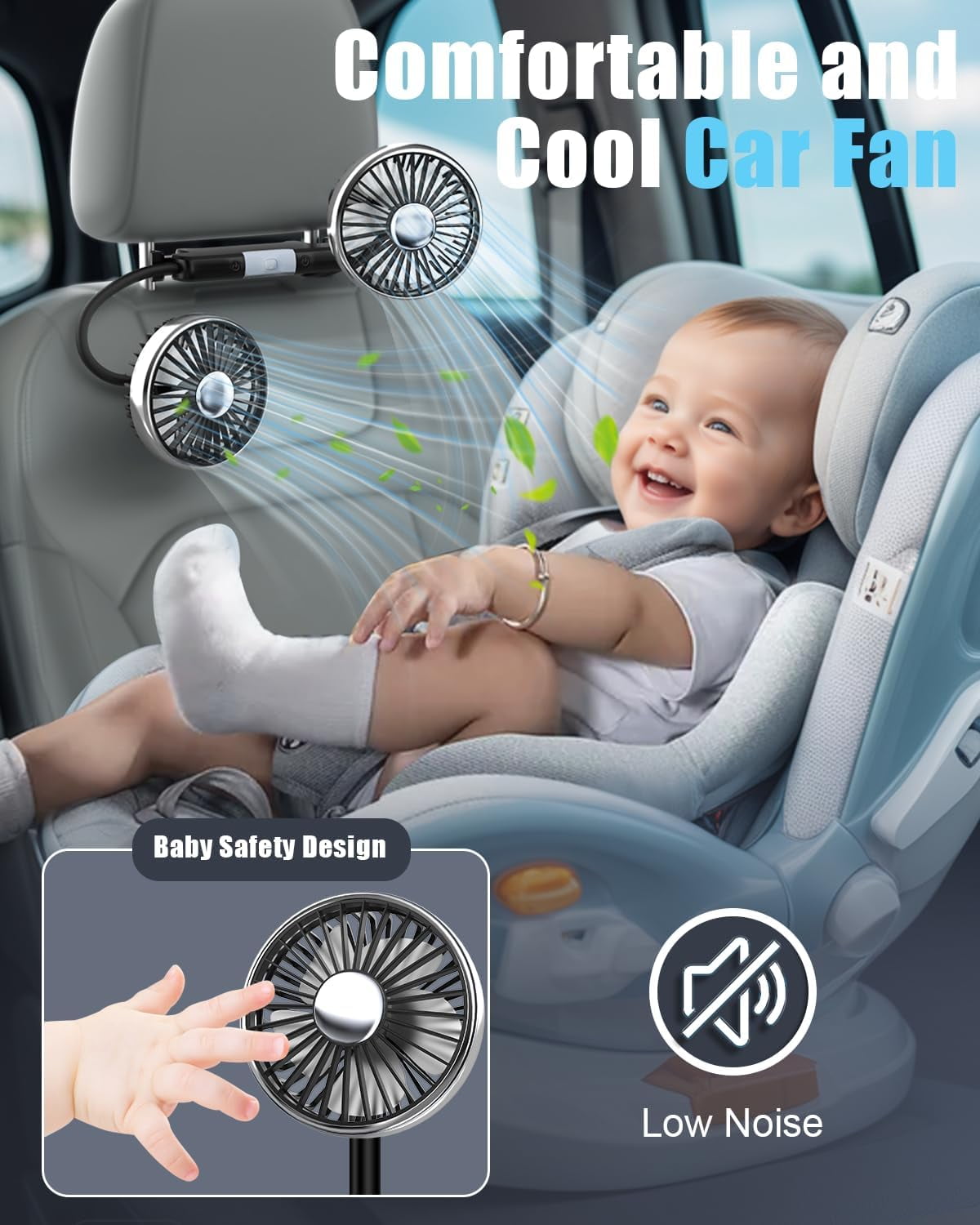 Prociv Dual Head Car Fan with LED Lights, 3-Speed USB Cooling Fan for Vehicles, 360 Degree Rotatable (Black, 1 Pack) 6v8zv