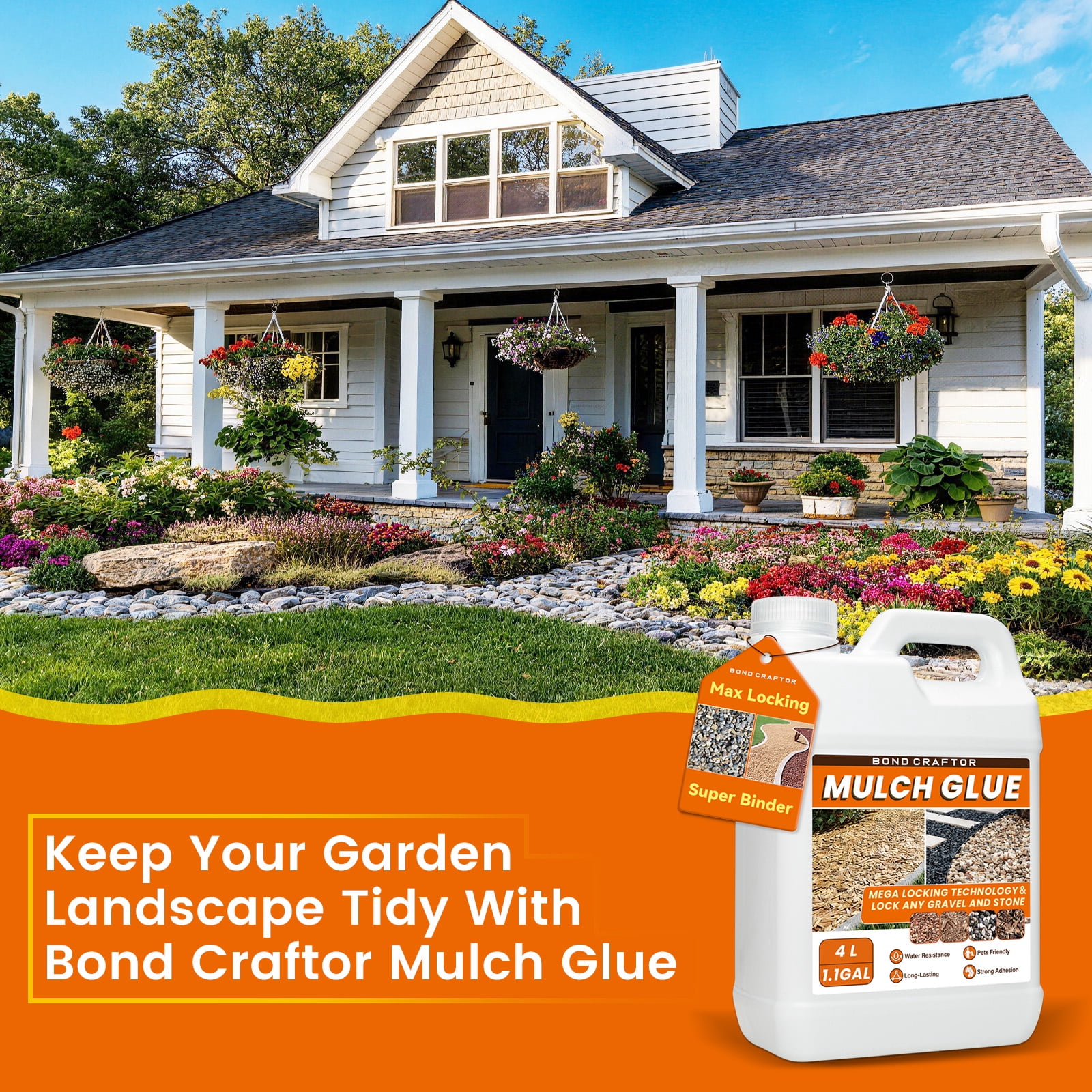 Bond Craftor Mulch Glue, Landscape Gravel Binder for Garden Walkways (Clear, 1.1 gal) mtw3a