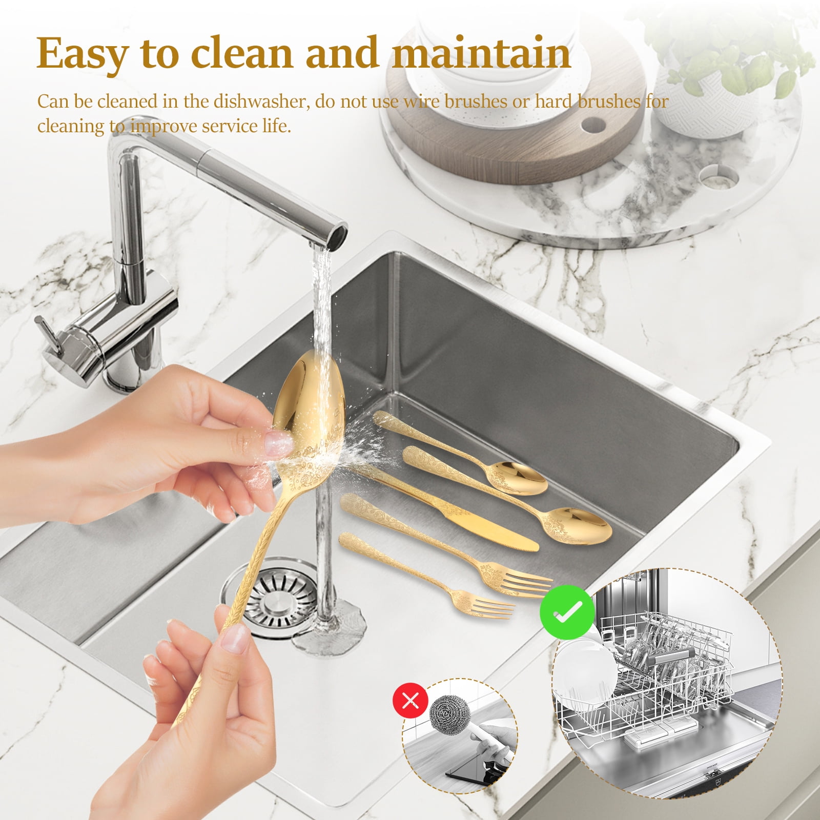 Jetcloudlive 20-Piece Floral Stainless Steel Flatware Set, Vintage Mirror Polished Cutlery for 4 (Gold, 20-Piece) 7d3kh