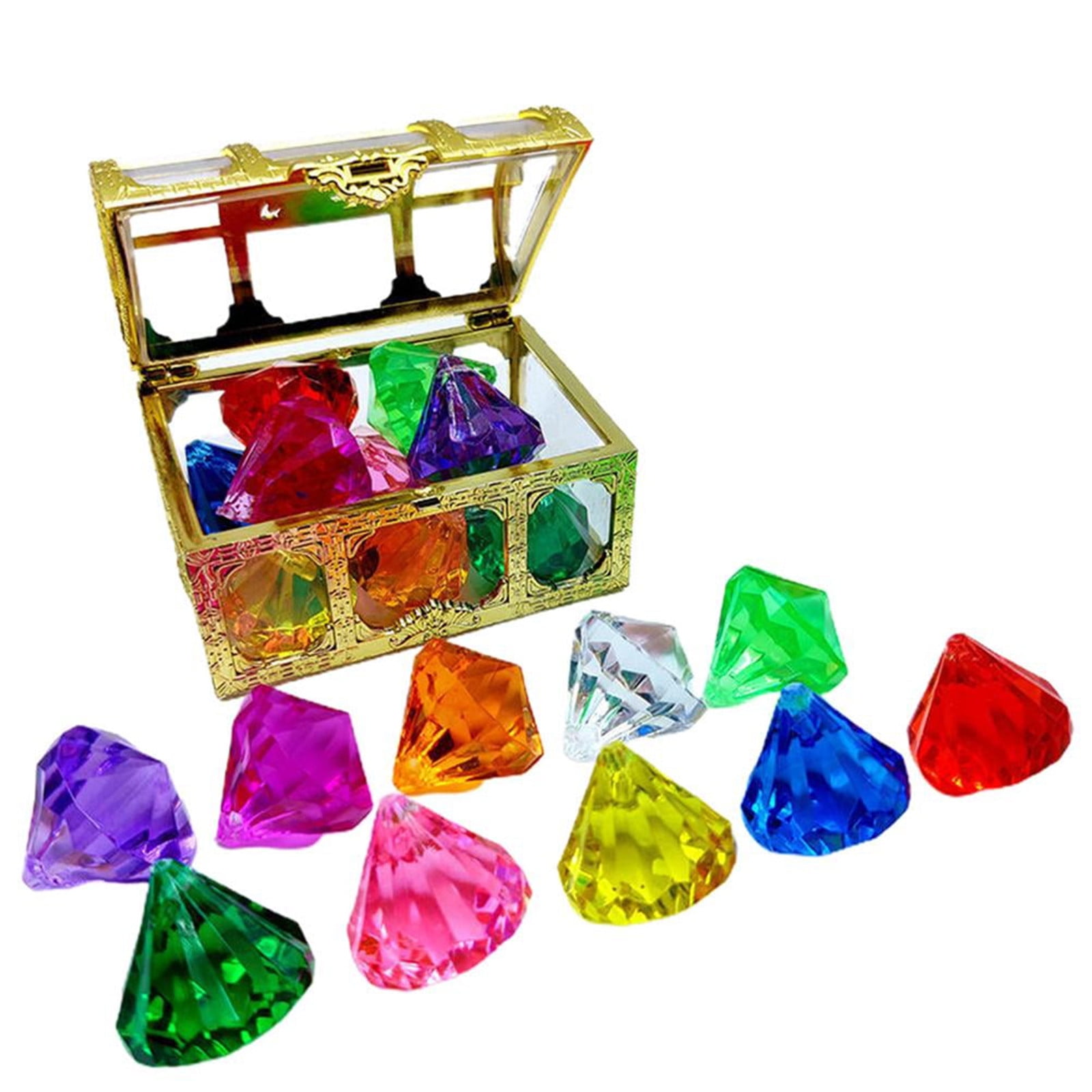 Supbessel Pirate Treasure Chest with Colorful Underwater Gems (Silver, 1 Set) rlu7o