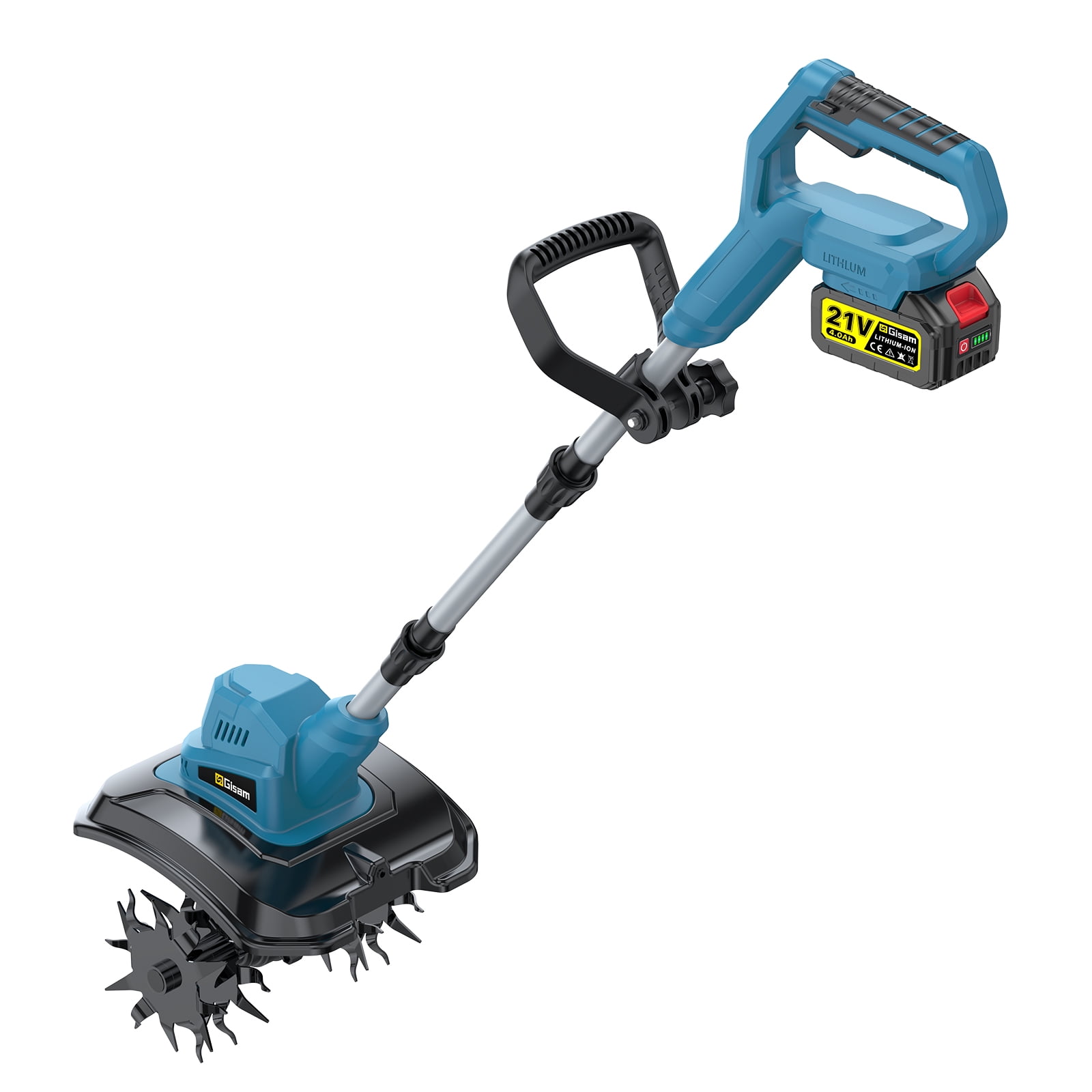 Gisam Cordless Electric Tiller Cultivator, High-Efficiency Garden Rototiller with Dual 4.0Ah Batteries, Adjustable Foldable Handle (9 in Width, 8.3 in Depth) k5ddl