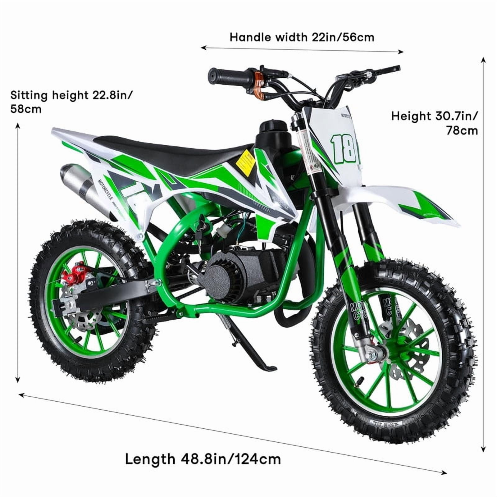 Seipouy 49cc Gas Powered Dirt Bike for Kids, Off-Road Pit Bike with Hydraulic Disc Brakes (Green, 10 in Tires) lawn2