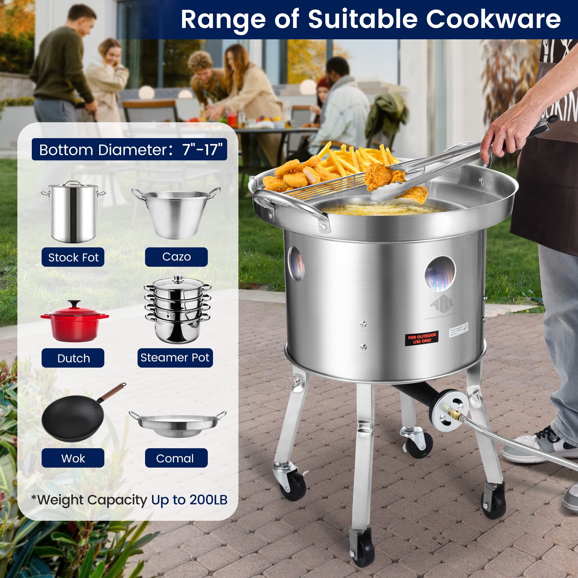ARC USA 615BS Stainless Steel Propane Burner Turkey Fryer with Wheels (19 in) g9m68