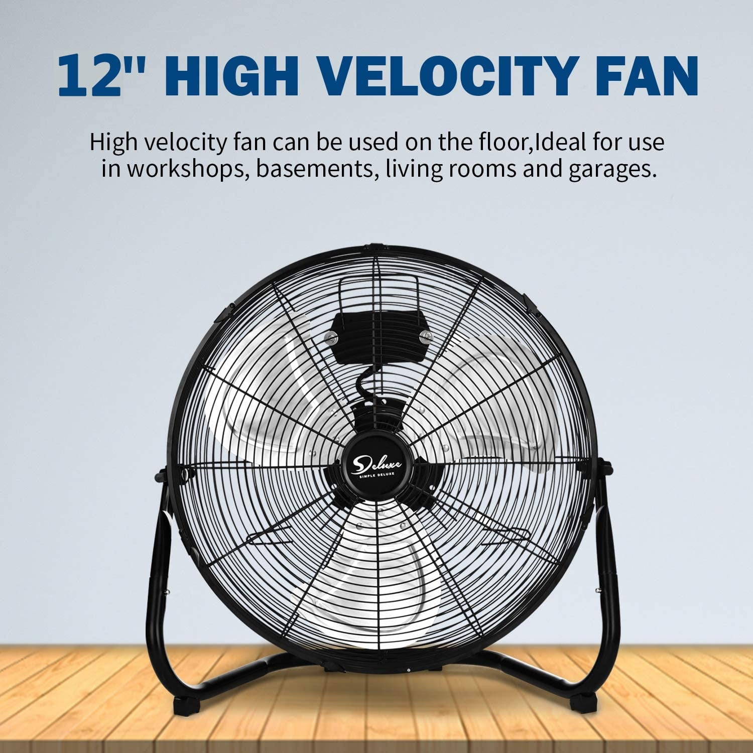 Simple Deluxe 12 in High Velocity Floor Fan, 3-Speed Heavy Duty Metal Air Circulator for Home and Workshop (Black, 12 in) y98by
