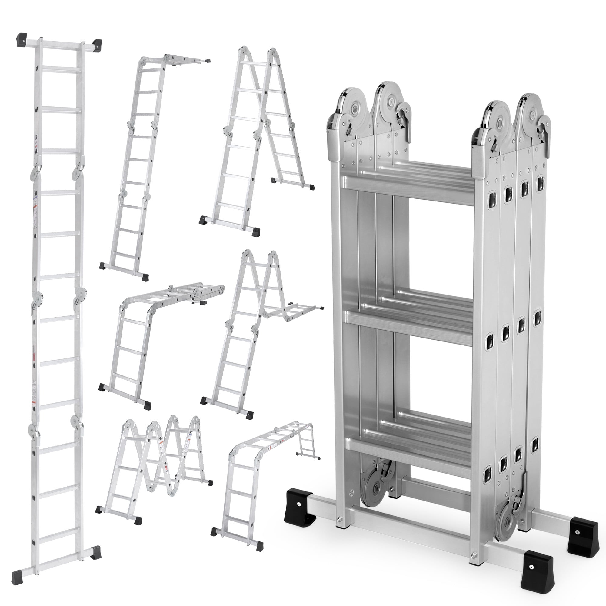 edx Multi-Purpose Folding Telescoping Ladder, Heavy-Duty Aluminum Alloy, Anti-Slip Design & Safety Lock System (White, 330 lb Capacity) 2gh0l