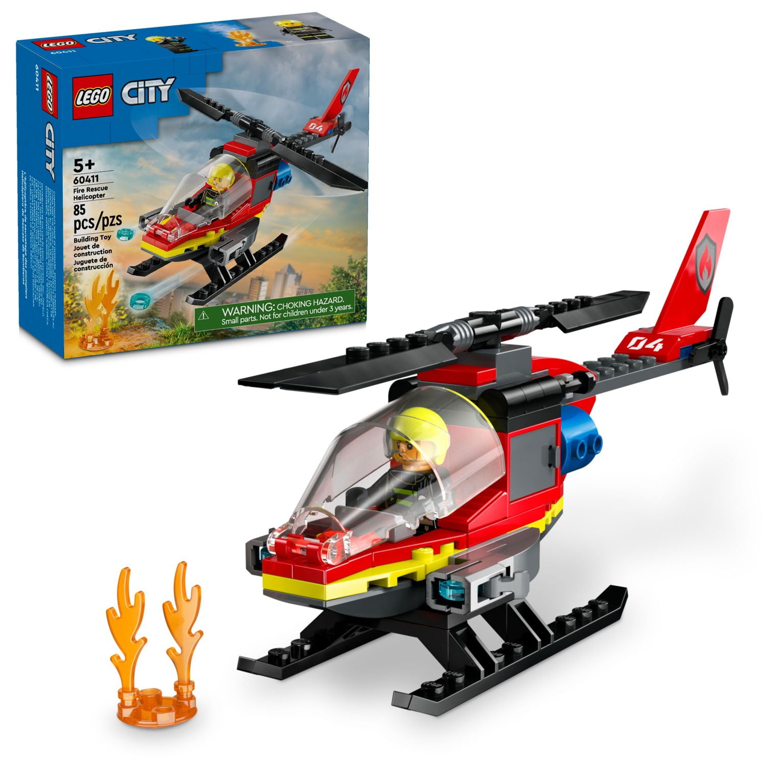 LEGO City Fire Rescue Helicopter Building Set with Firefighter Pilot Minifigure (85 Pieces) r0081
