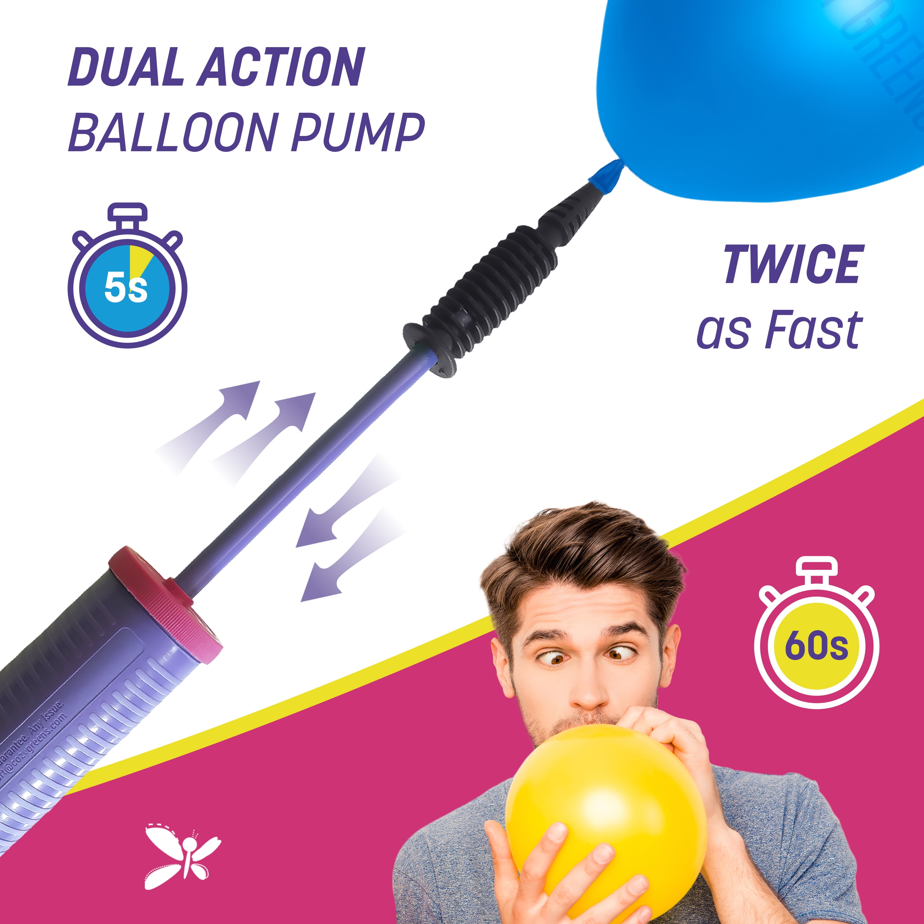 Cozy Greens Dual Action Balloon Pump Handheld Manual Inflator for Party Decorations (Pink, 1 Pack) yiupj