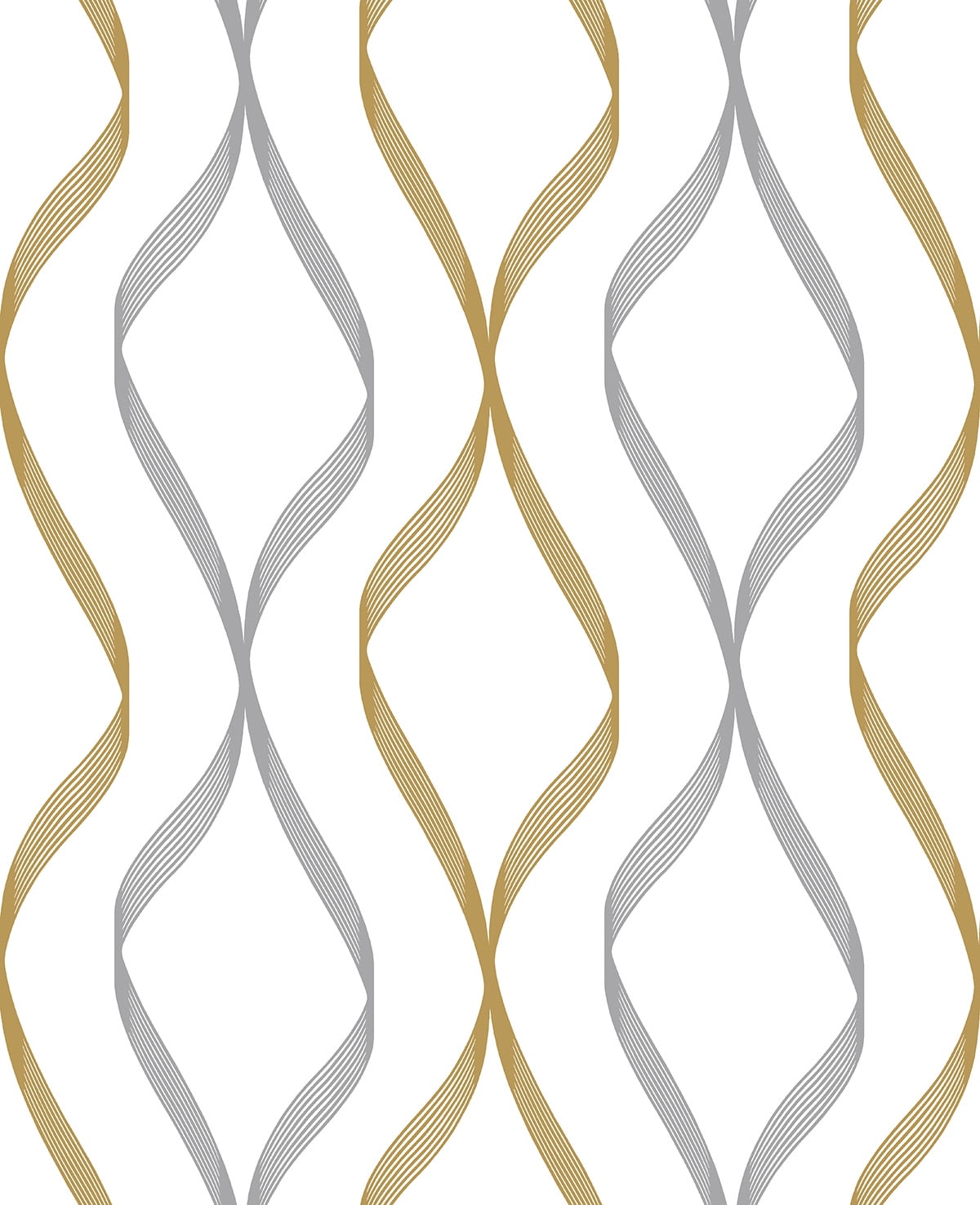 NextWall Ogee Ribbon Peel and Stick Wallpaper (Silver and Gold, 20.5 in. x 18 ft.) xie6h