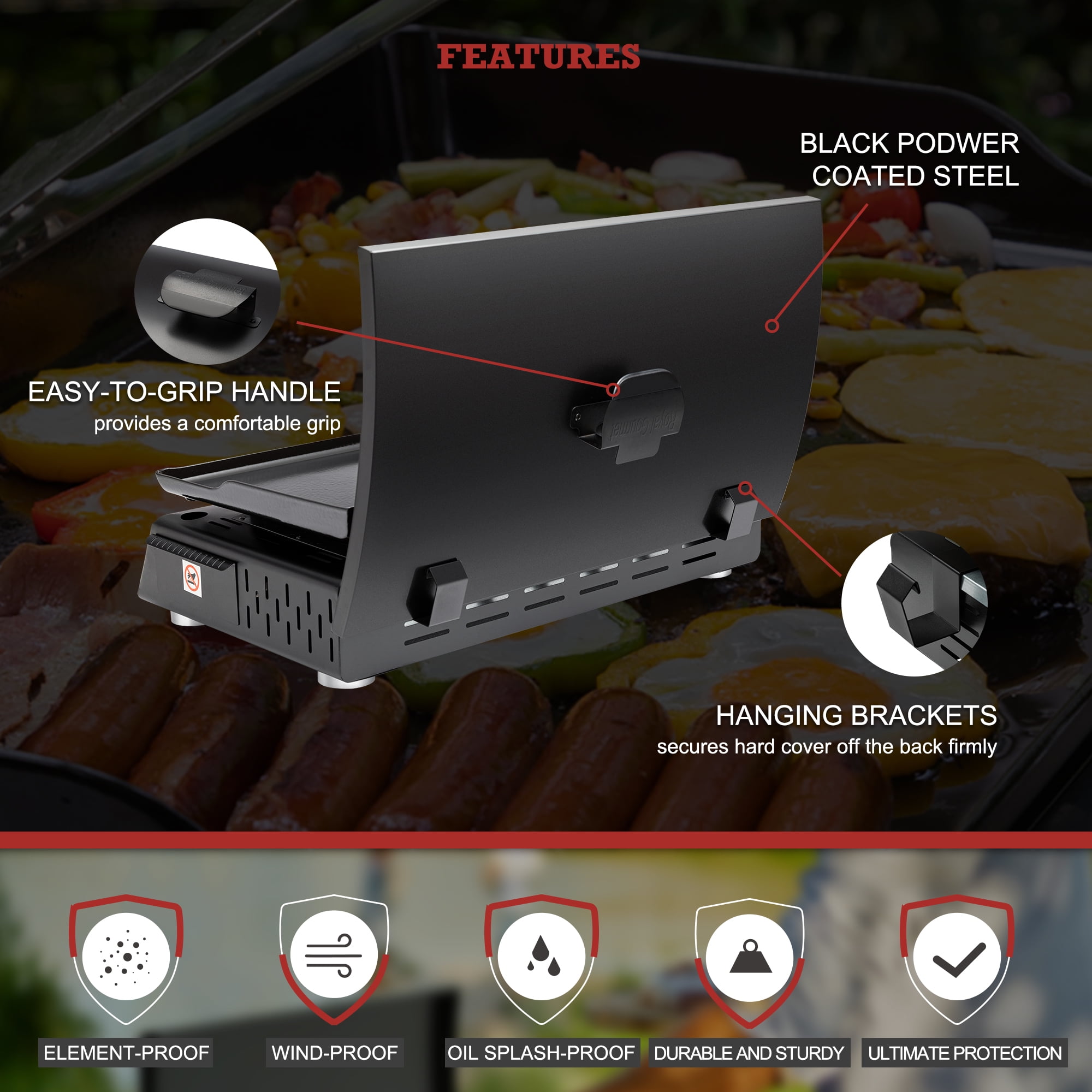 Royal Gourmet PD2301S 24 in 3-Burner Portable Gas Griddle with Hard Cover (Silver, 319 sq in) h304a