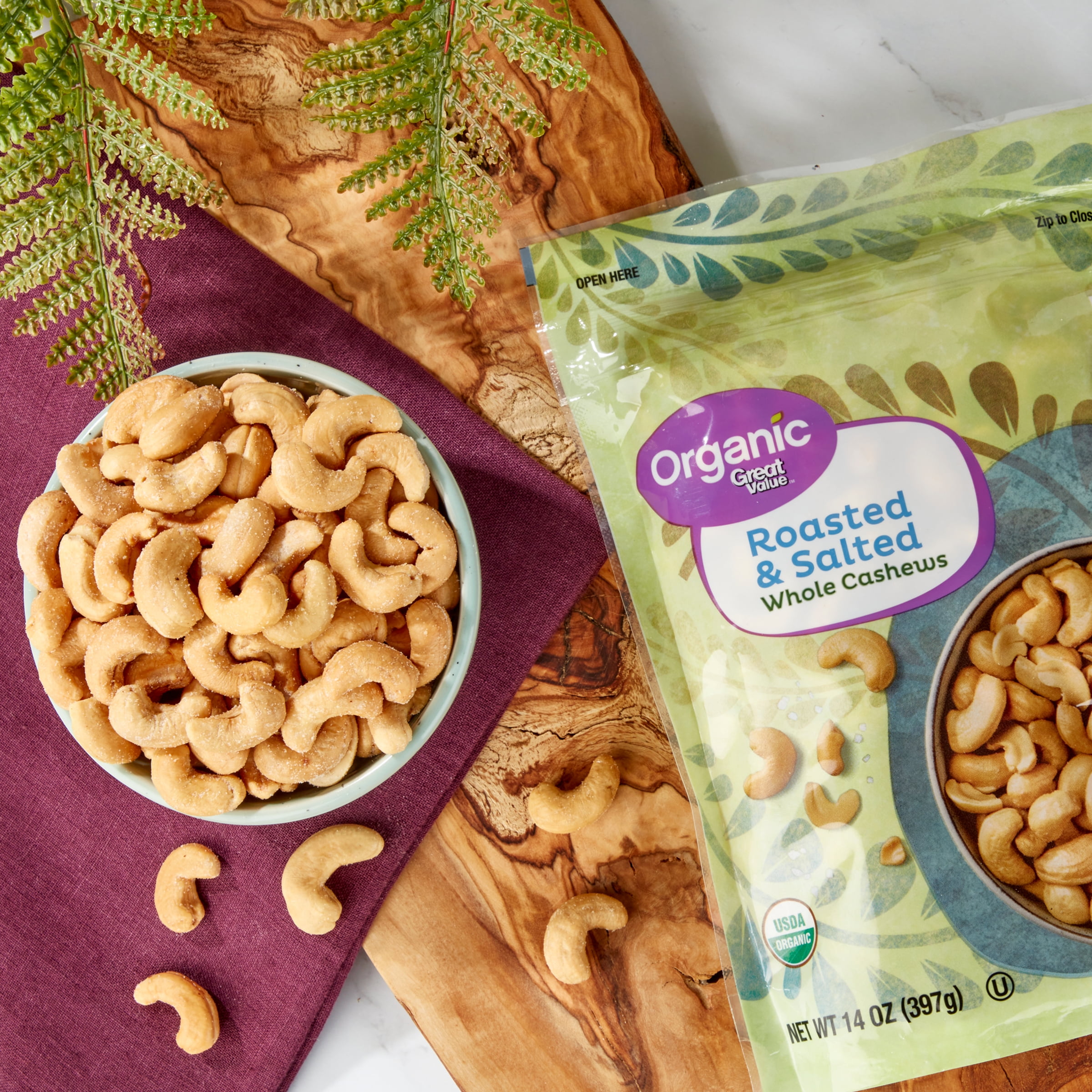 Great Value Organic Roasted & Salted Whole Cashews (Roasted, 14 oz) 3zi8l