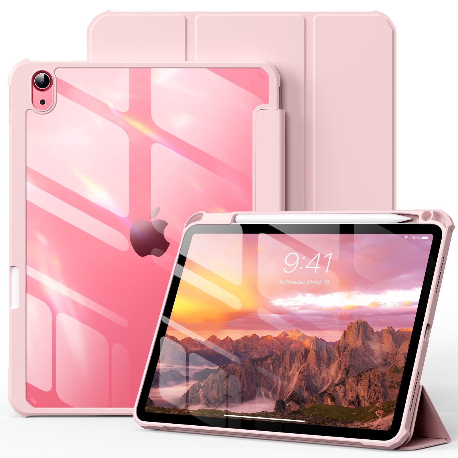 Kenke Protective Case for iPad 11th Gen 2025 and 10th Gen 10.9 inch 2022, Slim Tri-Fold Stand with Pencil Holder and Clear Back Shell (Pink, 11 in) pdnia
