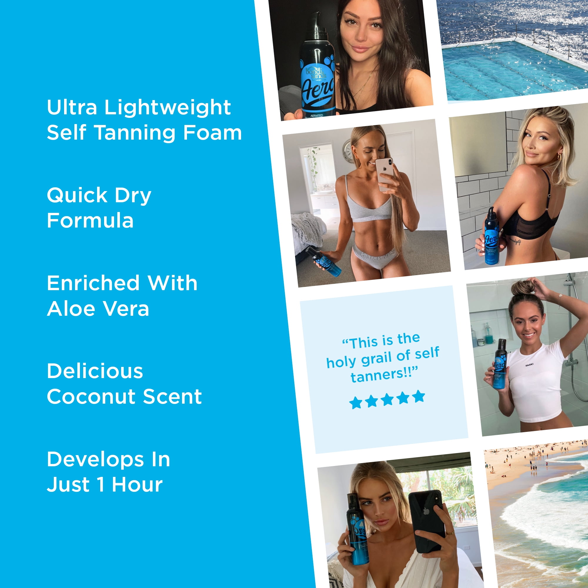 Bondi Sands Aero Express Self Tanning Foam, Lightweight Streak-Free Formula for Face and Body (7.61 oz) nlwzc