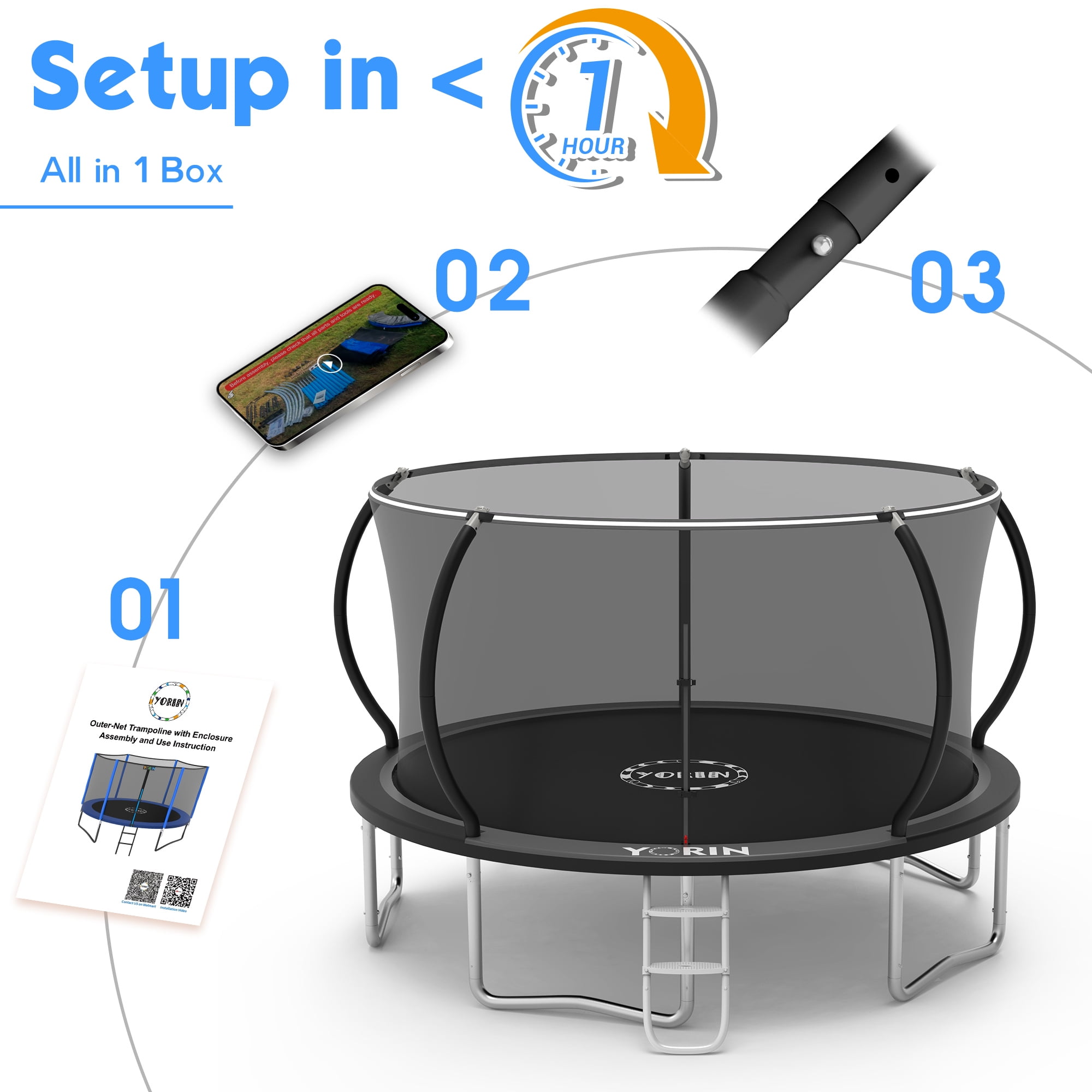 YORIN 14ft Outdoor Recreational Trampoline with Enclosure Net and Ladder (Heavy-Duty, 1400 lb Capacity) ivh4e - Image 9