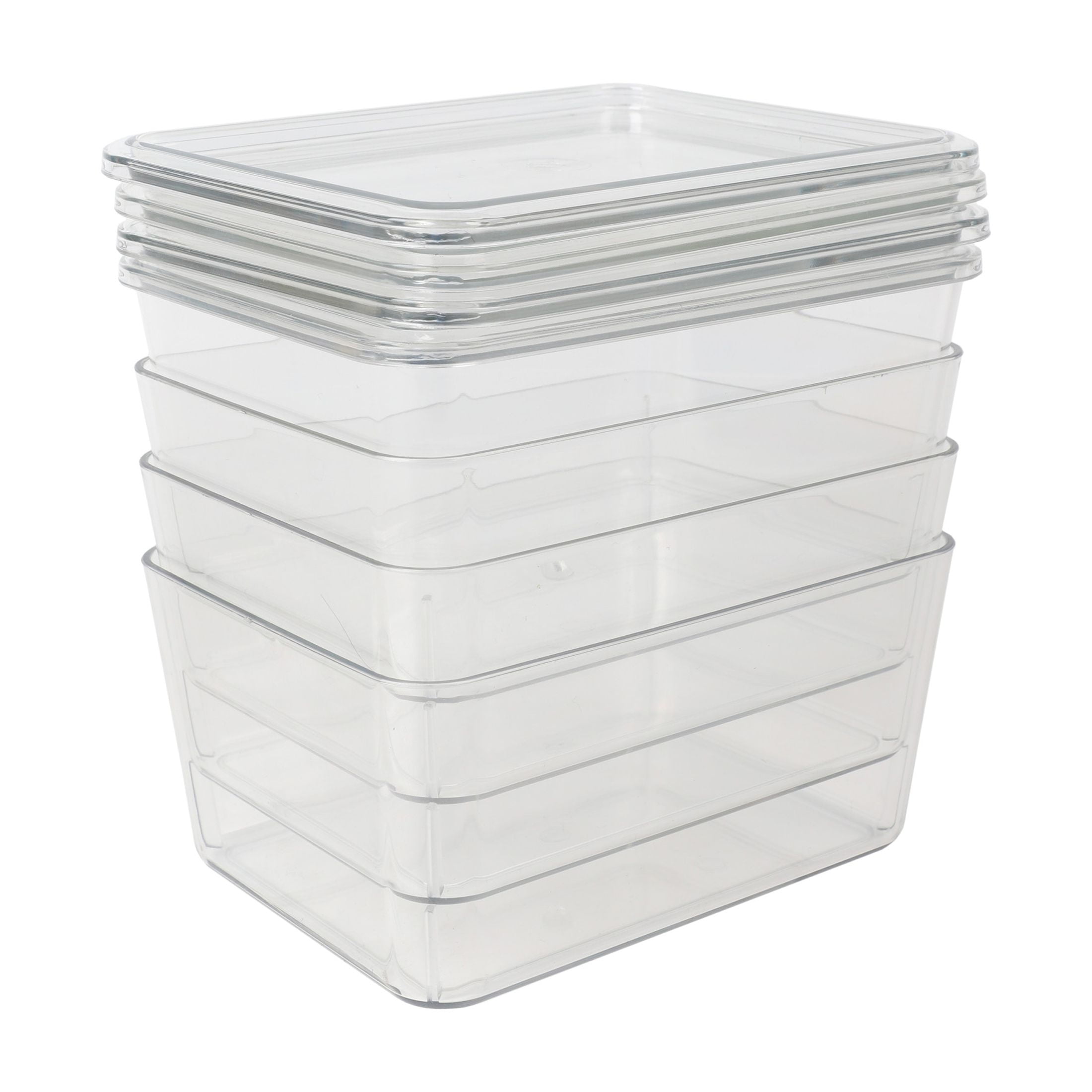 Martha Stewart Brody Stackable Plastic Storage Box with Lids for Office Desktop Organization (Clear, 4 Pack, 6.75 in x 5 in x 3.25 in) 4kb66