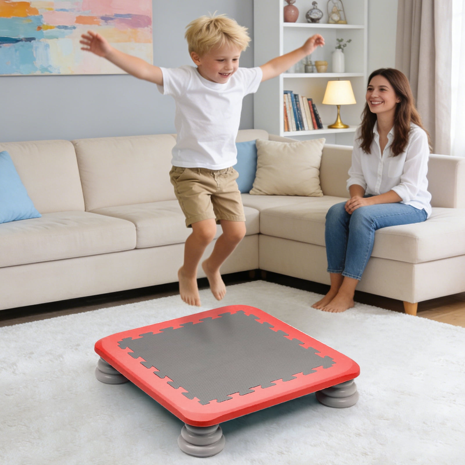 Wdmiya Kids Trampoline Bounce Board, Indoor Outdoor Sensory Balance Training Equipment (Red, 25 in) 5rehd