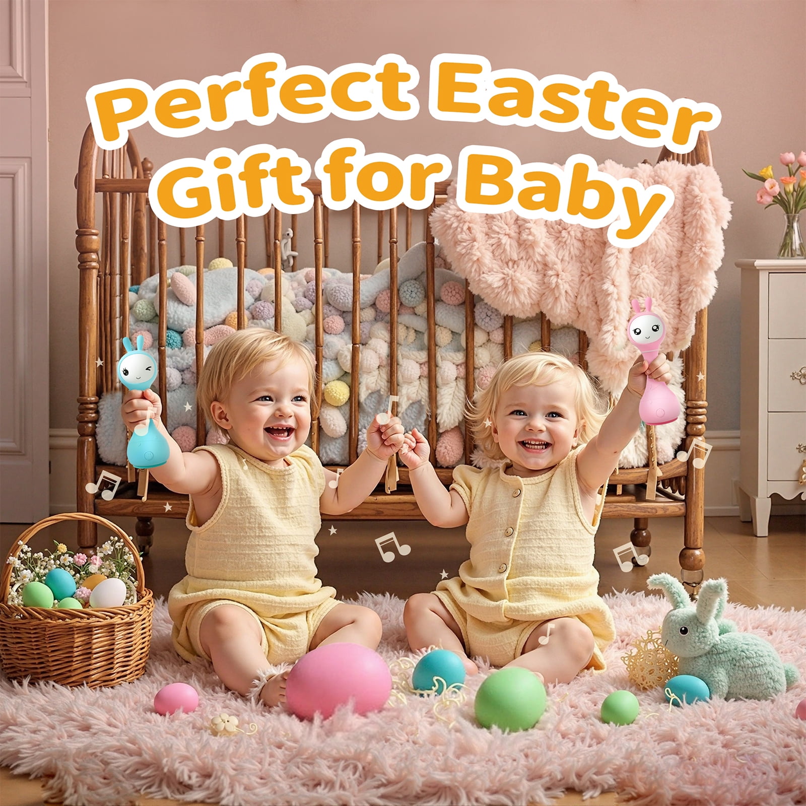 Alilo Smarty Bunny Baby Rattle Musical Sensory Toy with Light Up Ears and Bedtime Stories (White) tydyg