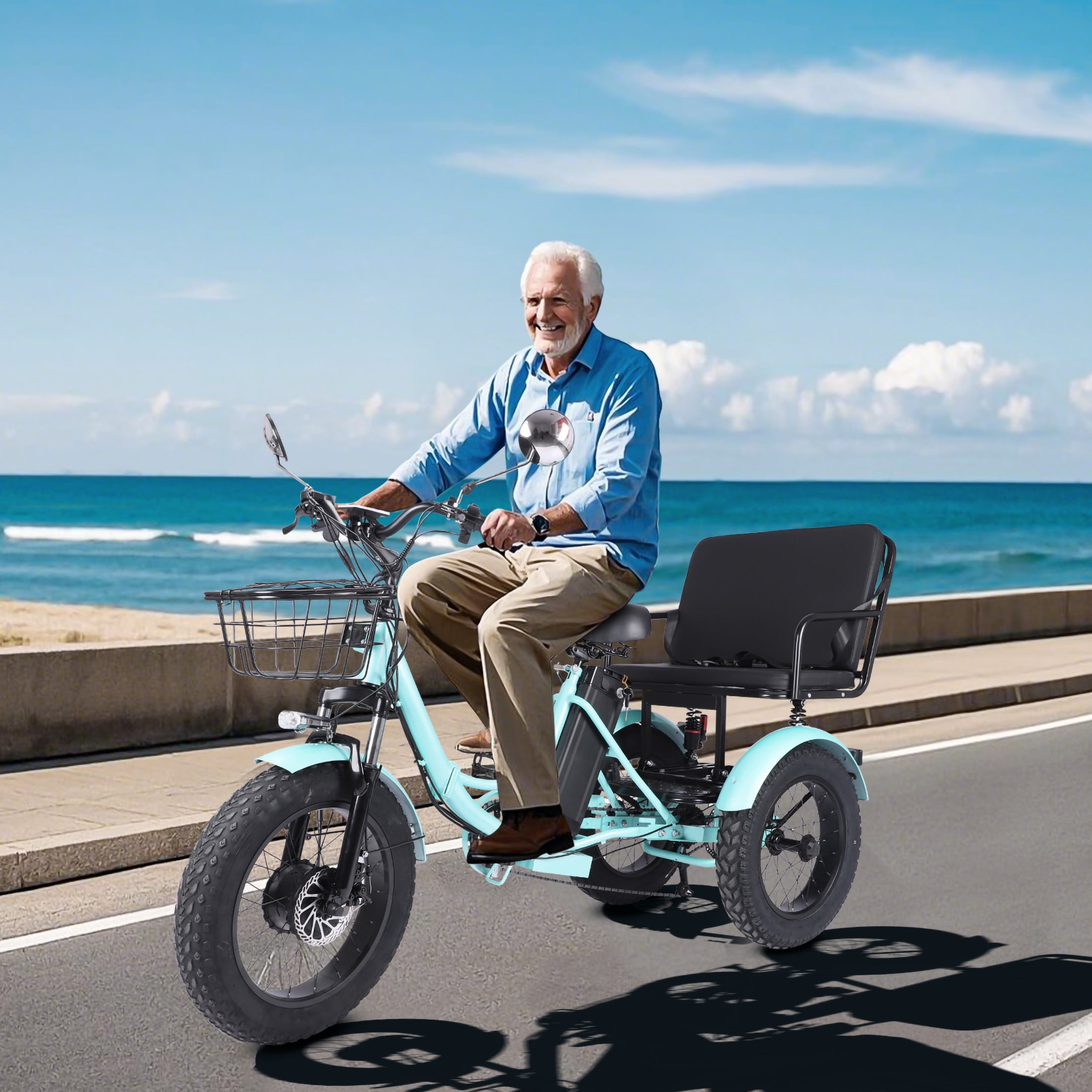 Vicamy Adult Electric Tricycle with 500W Motor and Fat Tires (Blue, 360 lb Capacity) h3rxe