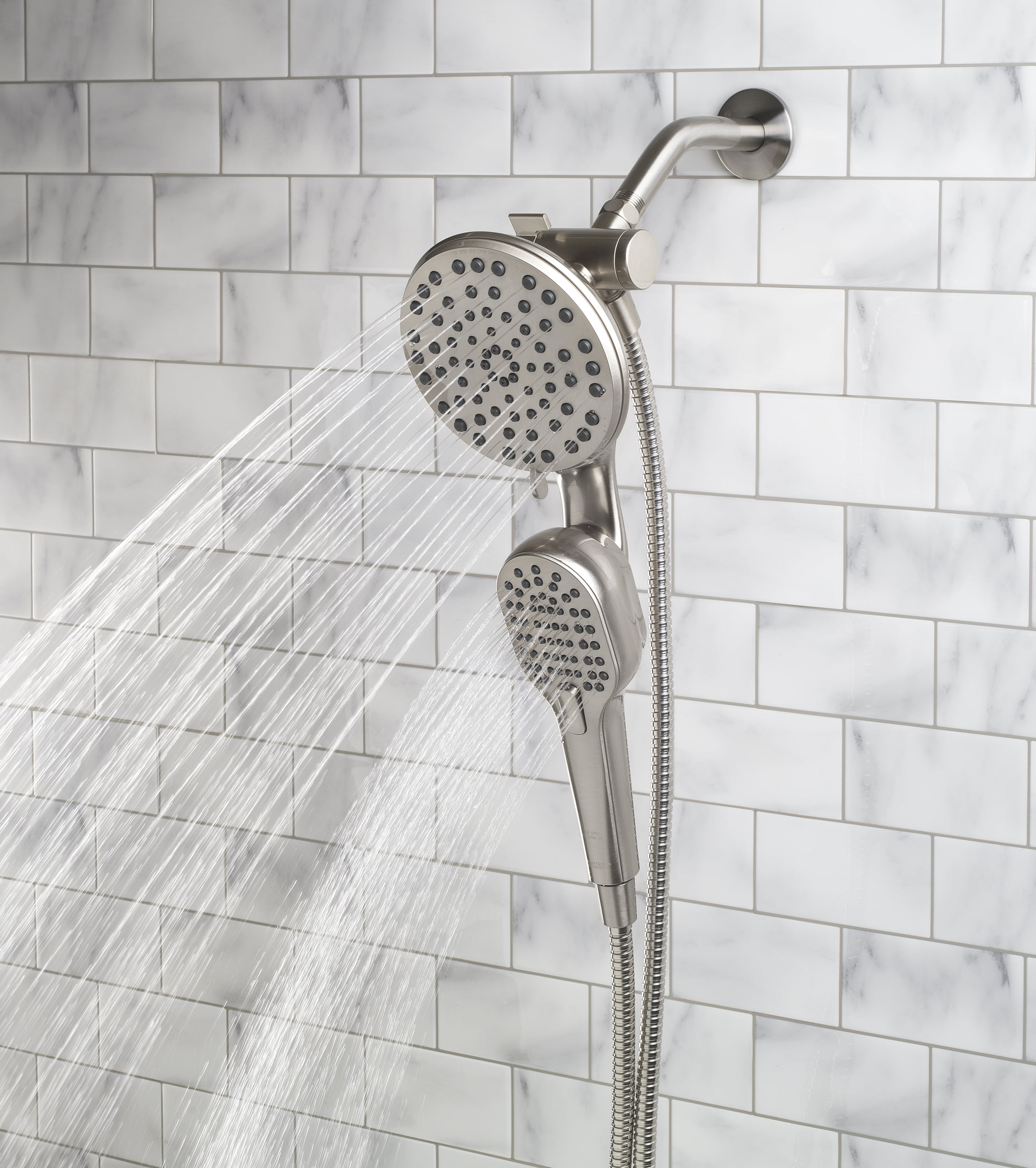 Better Homes & Gardens Magnetic Dual Showerhead Combo (Satin Nickel, 72 in Hose) a5esw