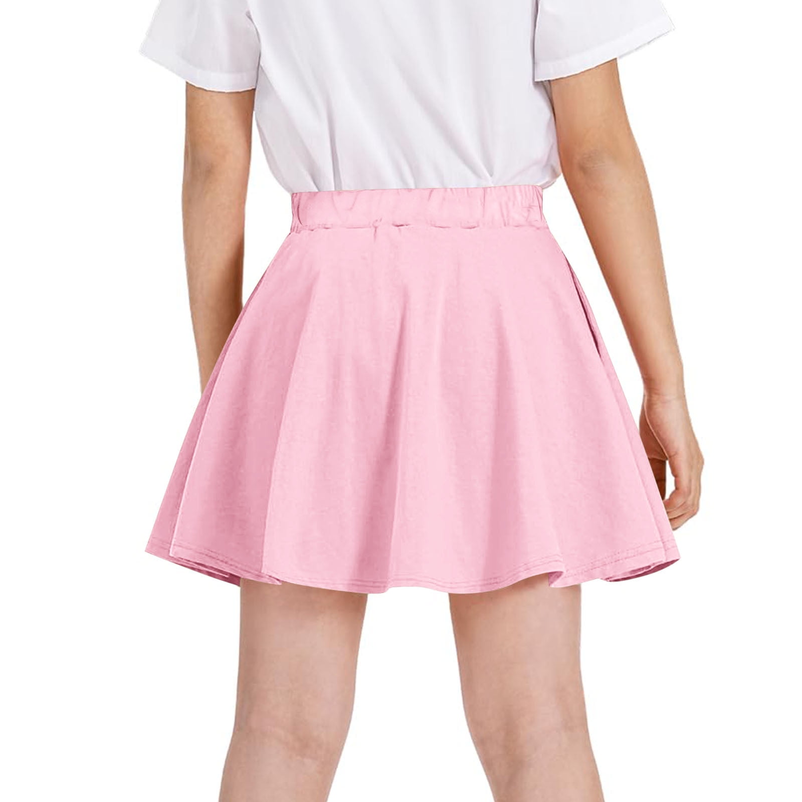 Maqroz Girls Casual Mini Flare Skort High Waist Stretchy Athletic Tennis Skirt (Pink, Size 10-12) ycdyp