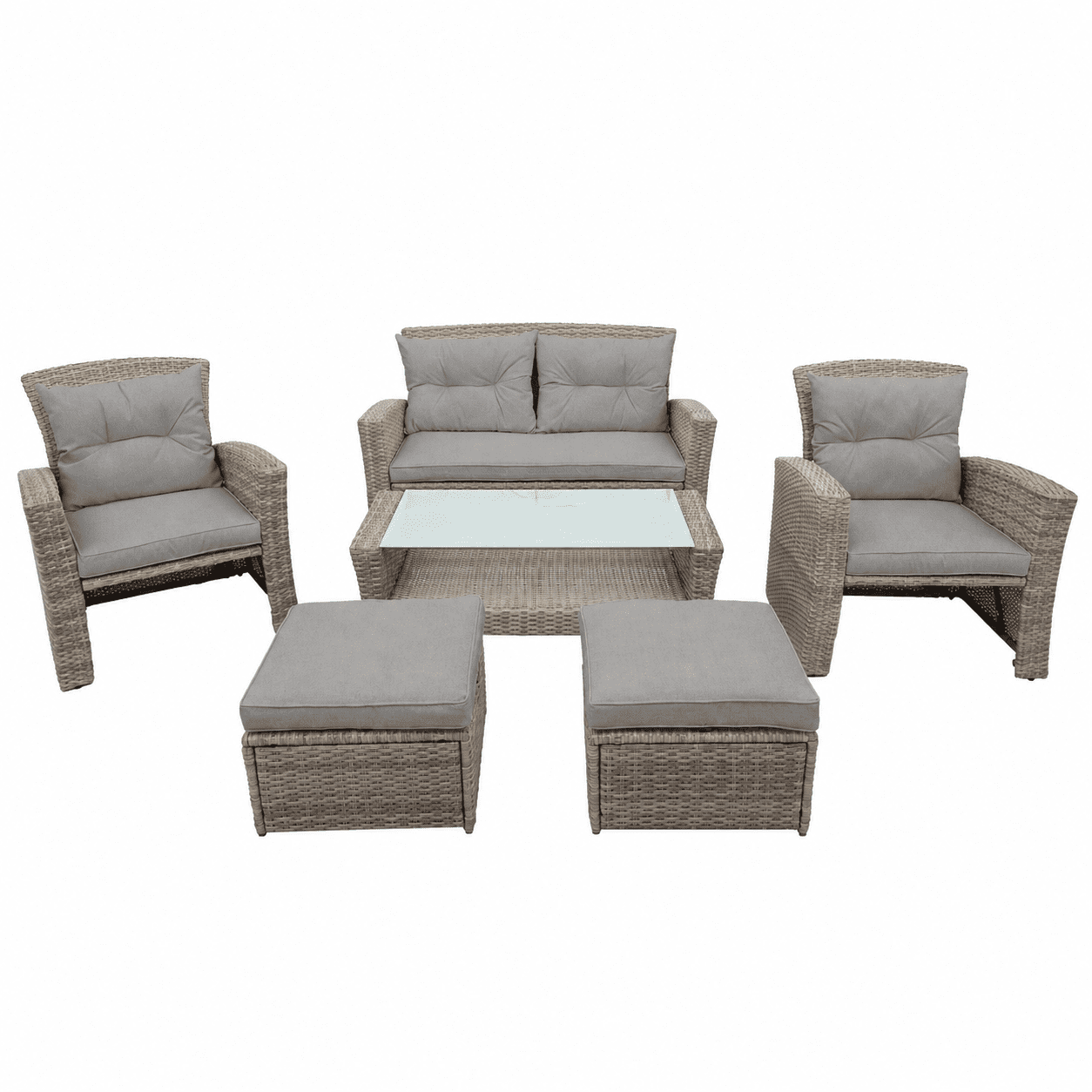 Enyopro 6-Piece Outdoor Patio Furniture Set with 32-inch Fire Pit, All-Weather PE Rattan Conversation Seating (Gray) ba7a8