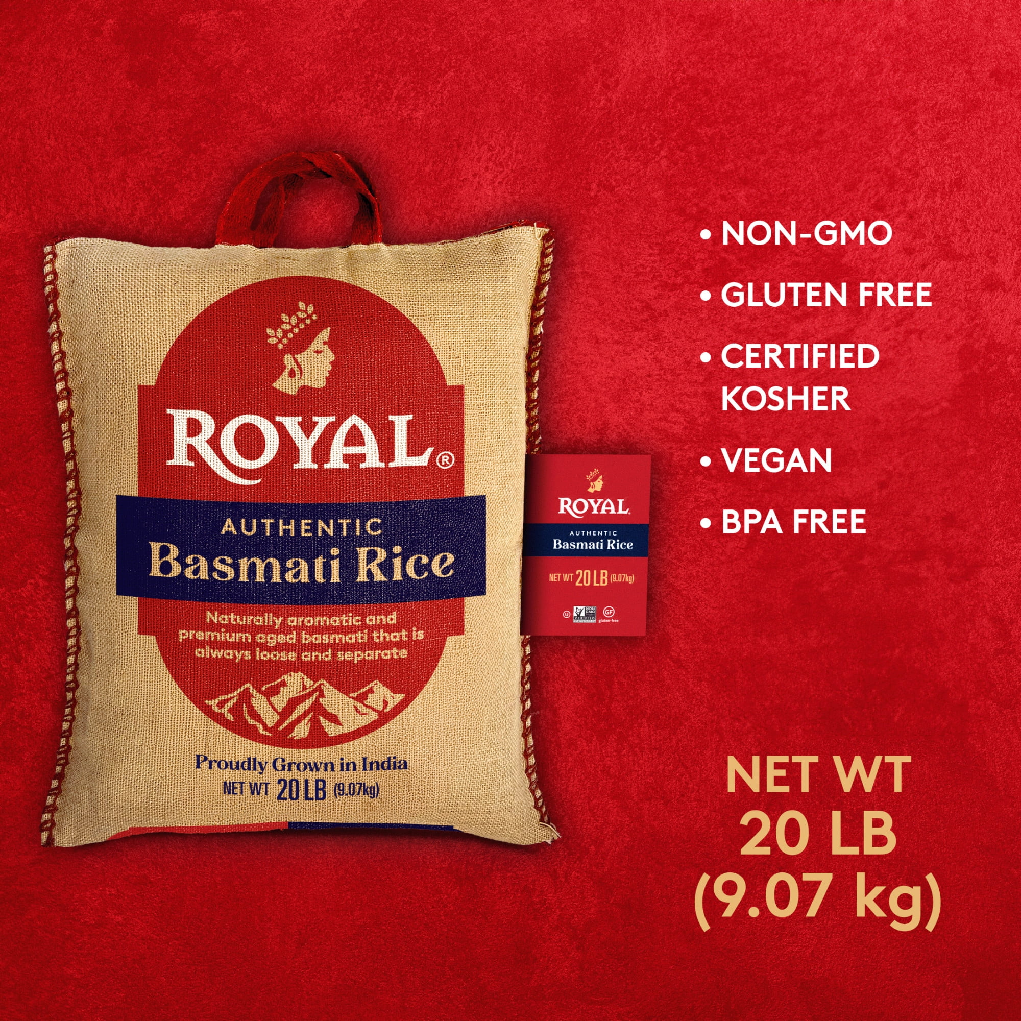 Royal Basmati Rice, Long-Grain Naturally Aged White Rice, Gluten-Free (White, 20 lb) 35wgg