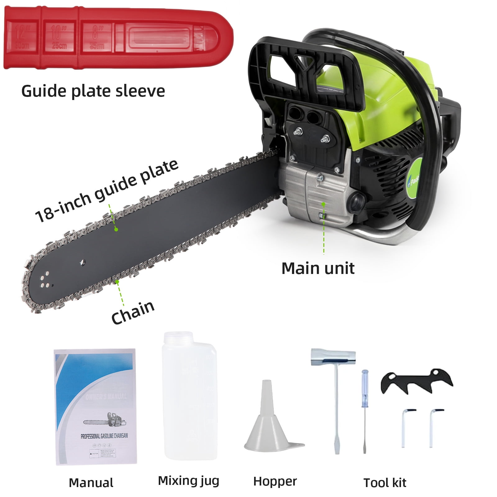 Paddsun 58CC Gas Chainsaw, High-Performance Wood Cutting Tool with Automatic Chain Oiler (Green, 18 in) 6oe4f - Image 2